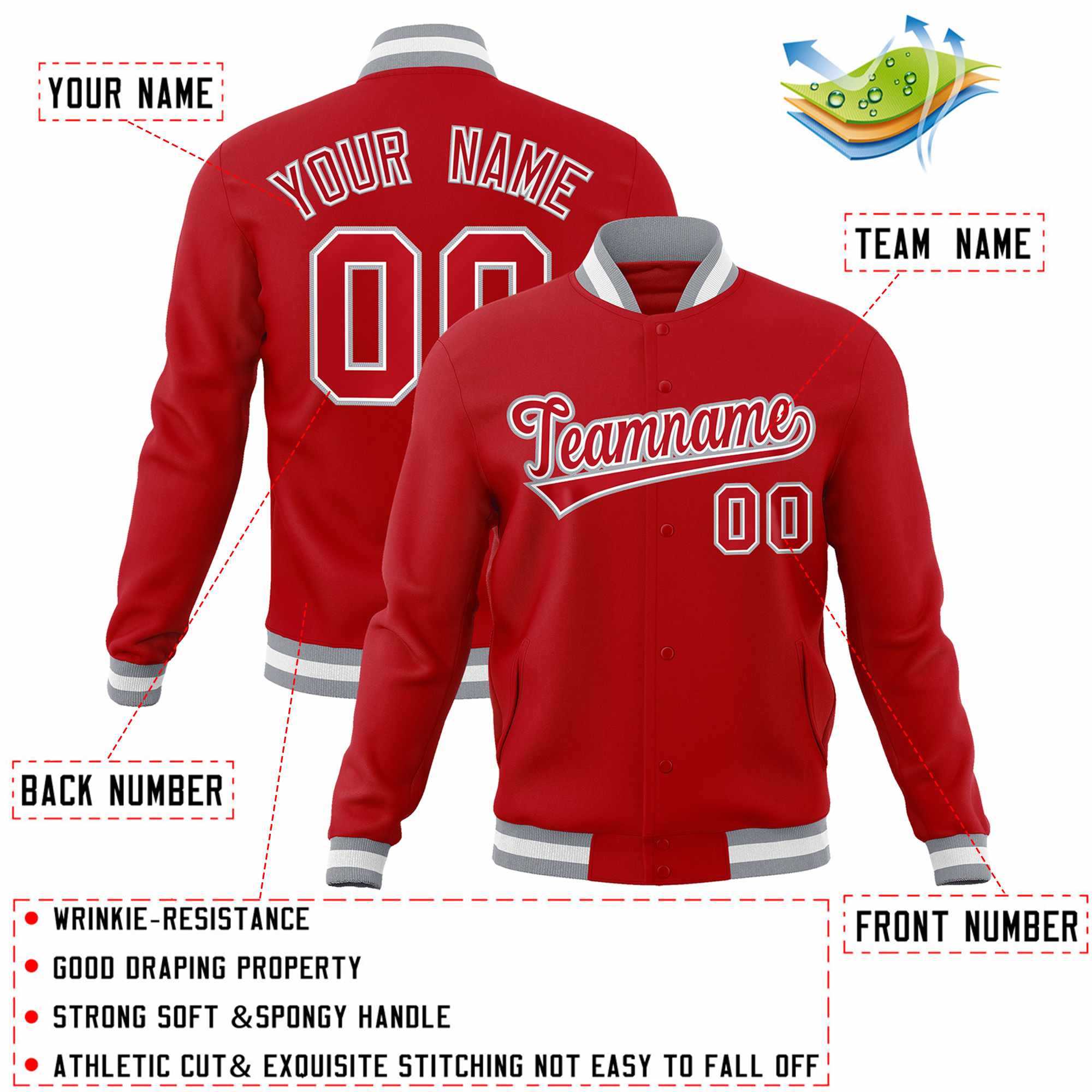 Custom White Red-Black Classic Style Varsity Full-Snap Letterman Jacket | KXKSHOP