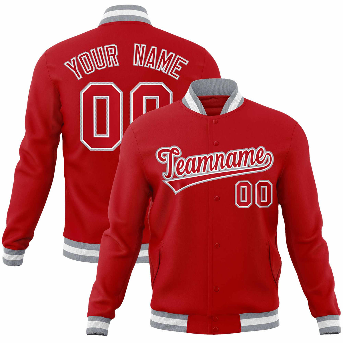 Custom Red Red-Gray Classic Style Varsity Full-Snap Letterman Jacket | KXKSHOP