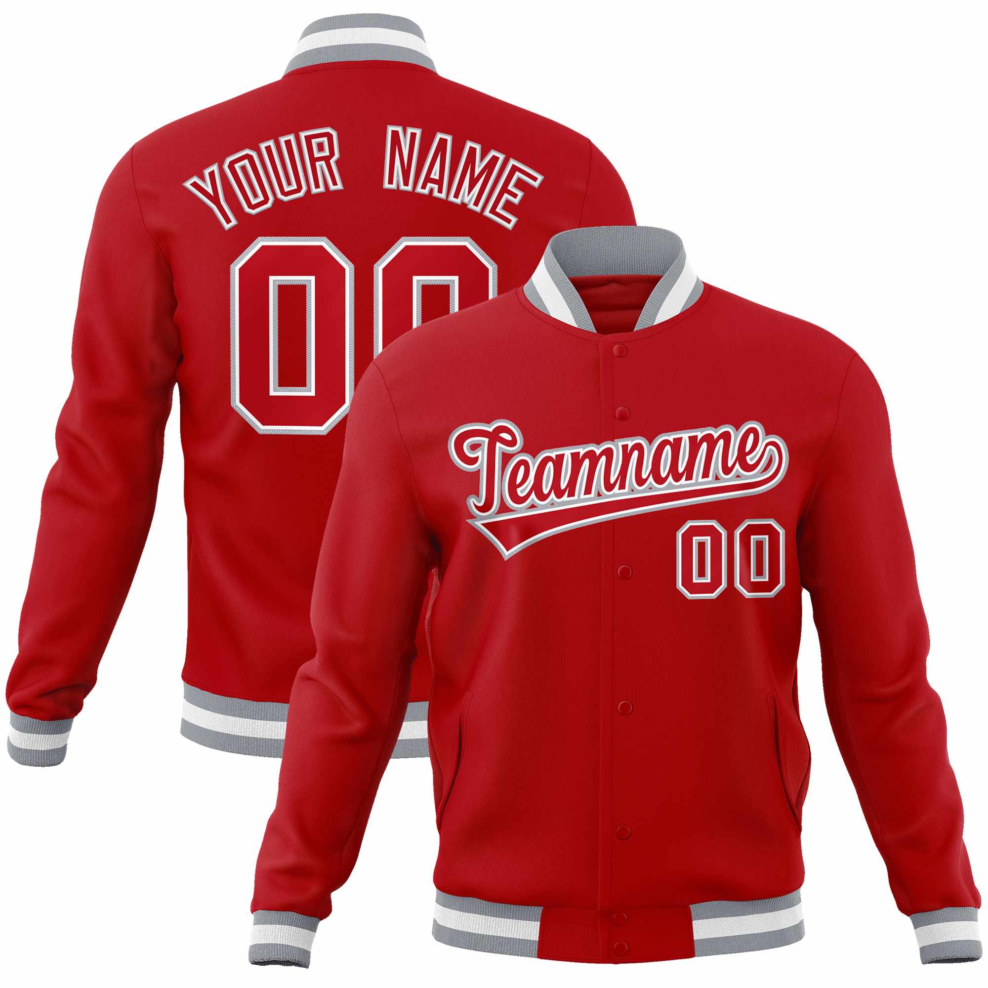 Custom Red Red-Gray Classic Style Varsity Full-Snap Letterman Jacket | KXKSHOP