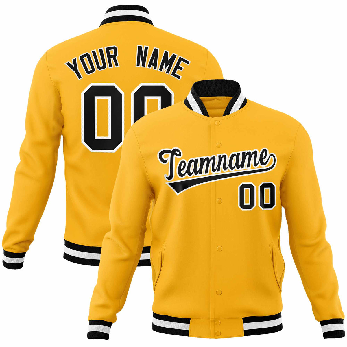 Custom Gold Black-White Classic Style Varsity Full-Snap Letterman Jacket | KXKSHOP