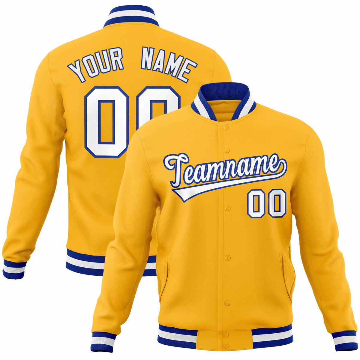 Custom Gold White-Royal Classic Style Varsity Full-Snap Letterman Jacket | KXKSHOP