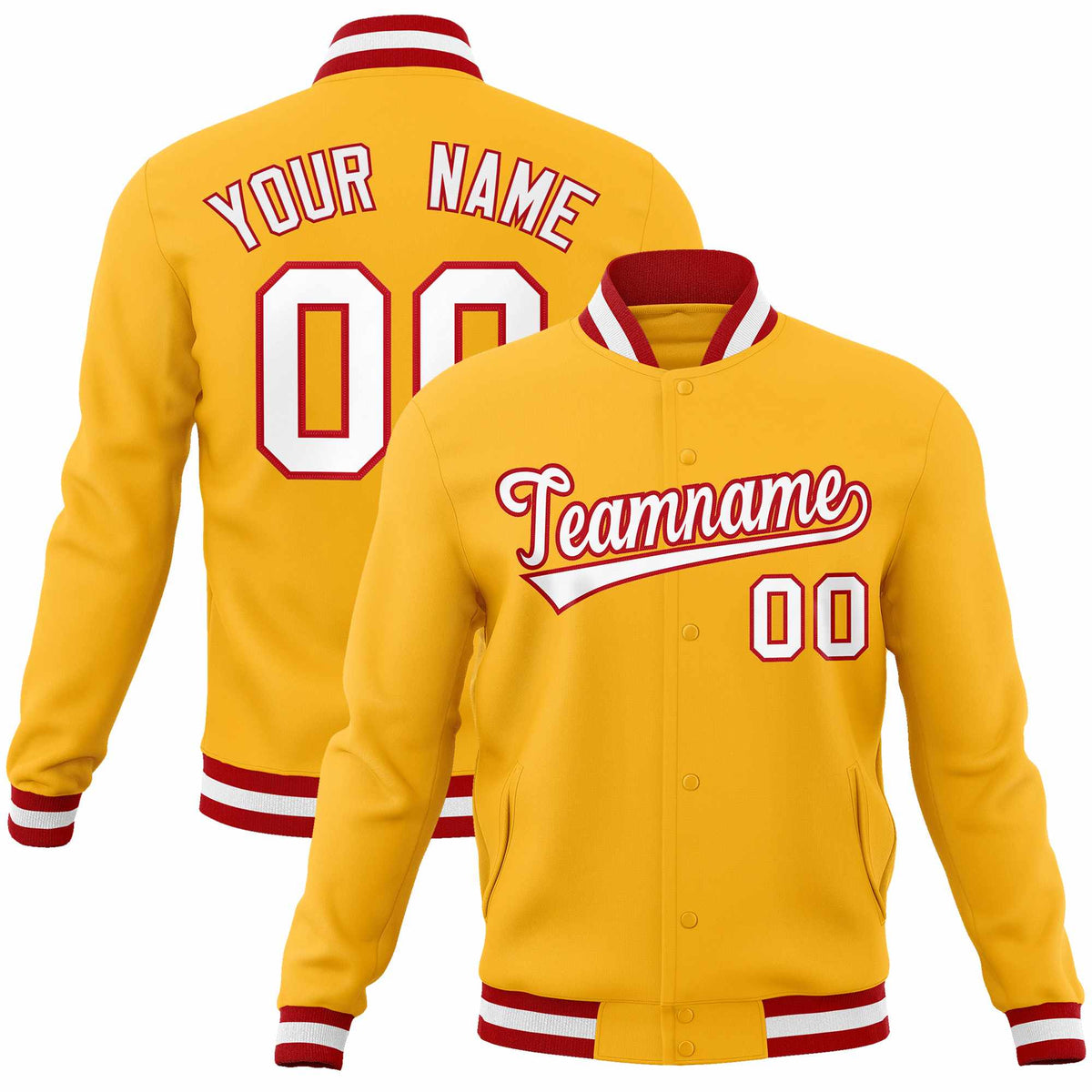 Custom Gold White-Red Classic Style Varsity Full-Snap Letterman Jacket | KXKSHOP