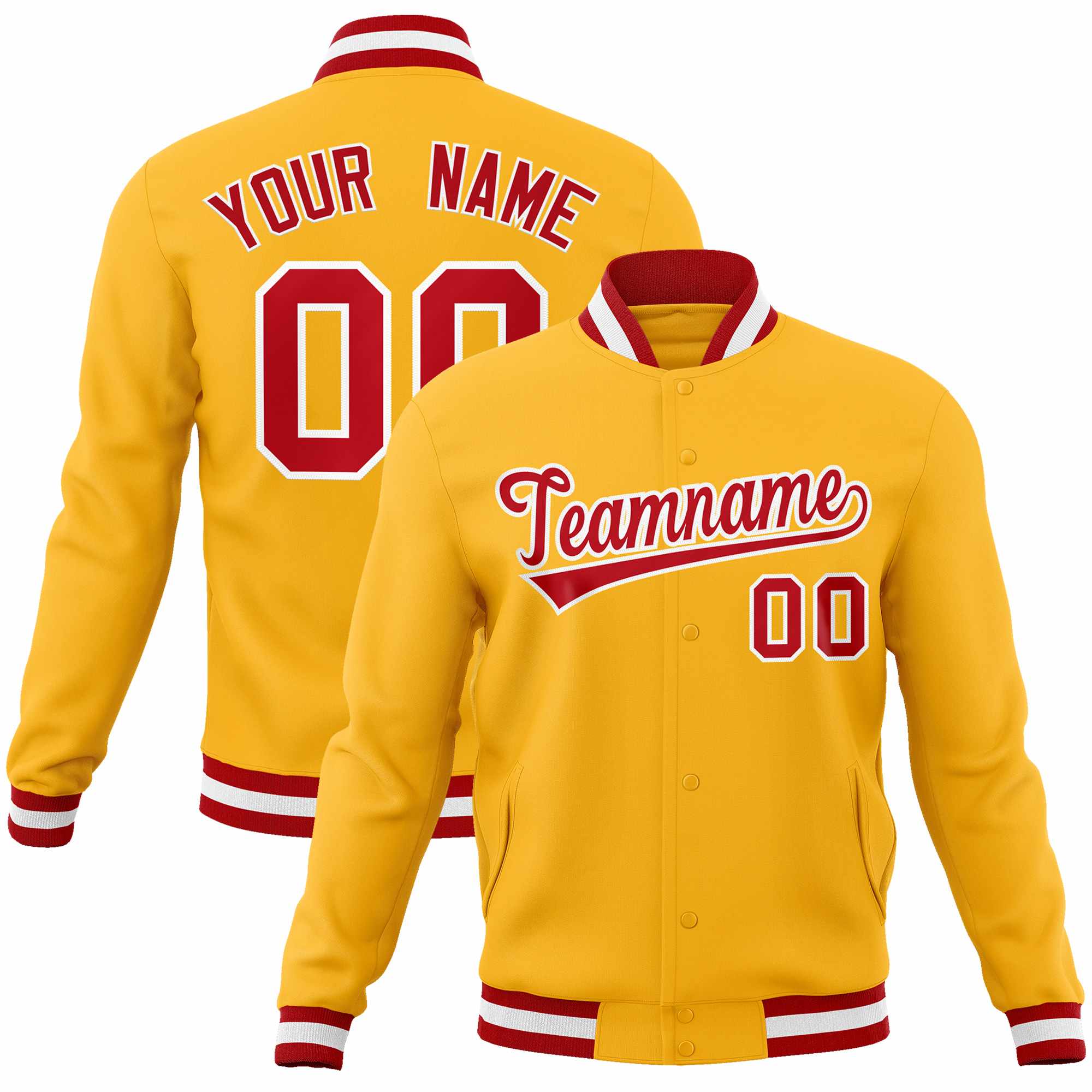 Custom Gold Red-White Classic Style Varsity Full-Snap Letterman Jacket | KXKSHOP