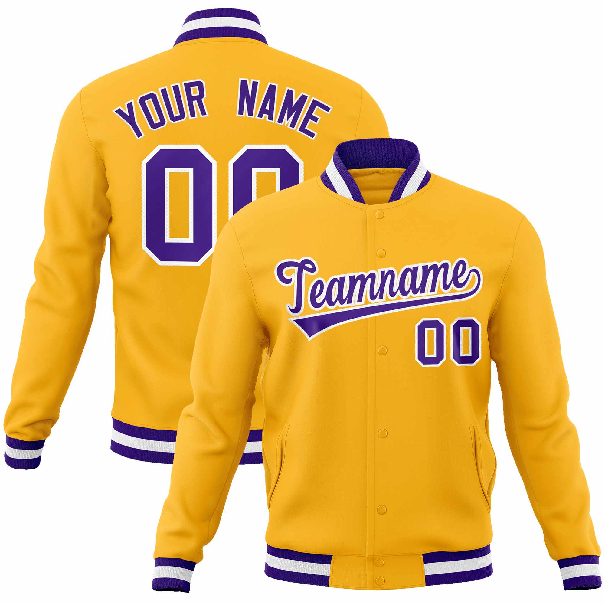 Custom Gold Purple-White Classic Style Varsity Full-Snap Letterman Jacket | KXKSHOP