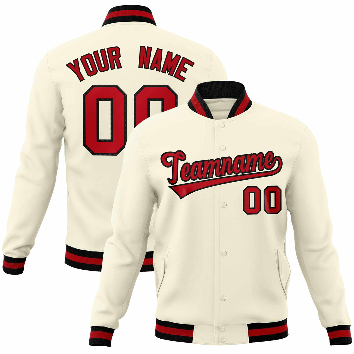 Custom Khaki Red-Black Classic Style Varsity Full-Snap Letterman Jacket | KXKSHOP