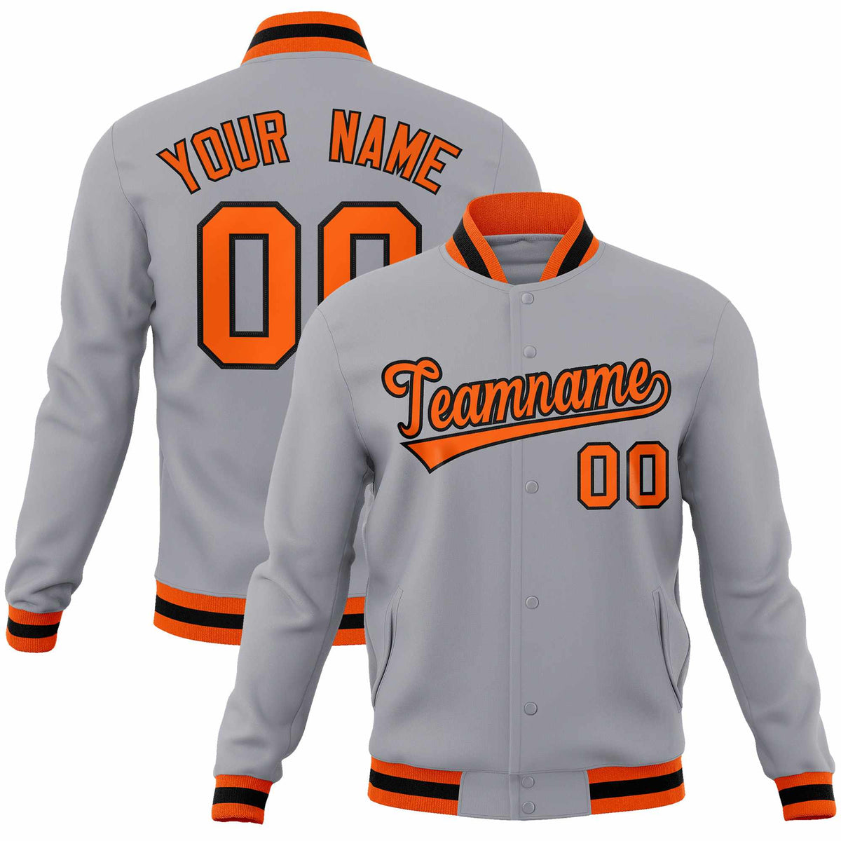 Custom Gray Orange-Black Classic Style Varsity Full-Snap Letterman Jacket | KXKSHOP