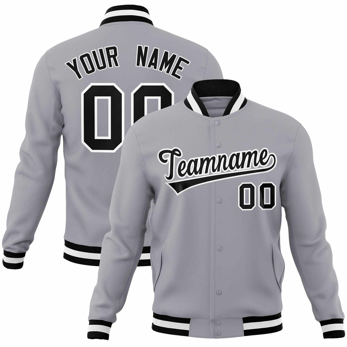 Custom Gray Black-White Classic Style Varsity Full-Snap Letterman Jacket | KXKSHOP