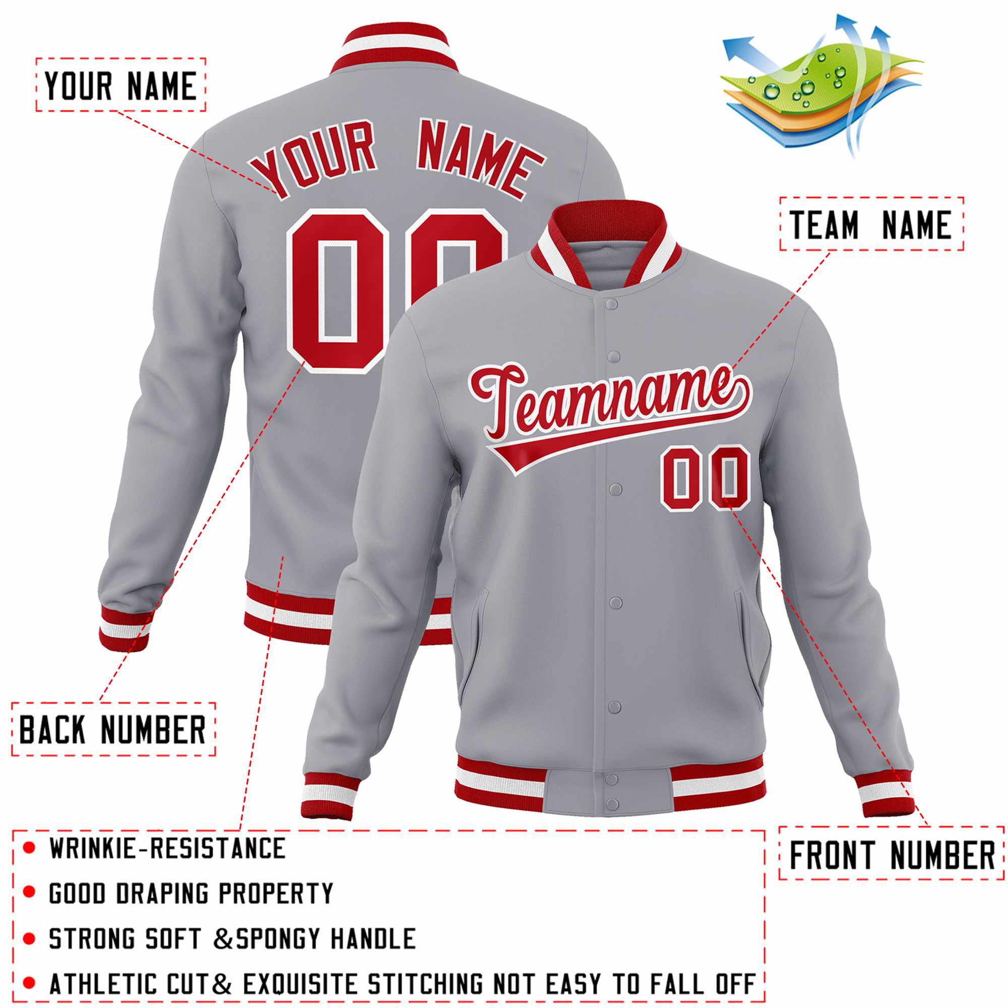 Custom White Red-Black Classic Style Varsity Full-Snap Letterman Jacket | KXKSHOP
