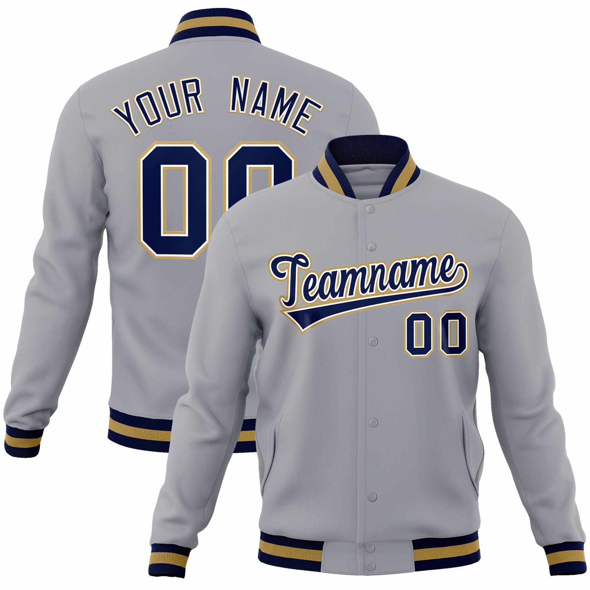 Custom Gray Navy-Old Gold Classic Style Varsity Full-Snap Letterman Jacket | KXKSHOP