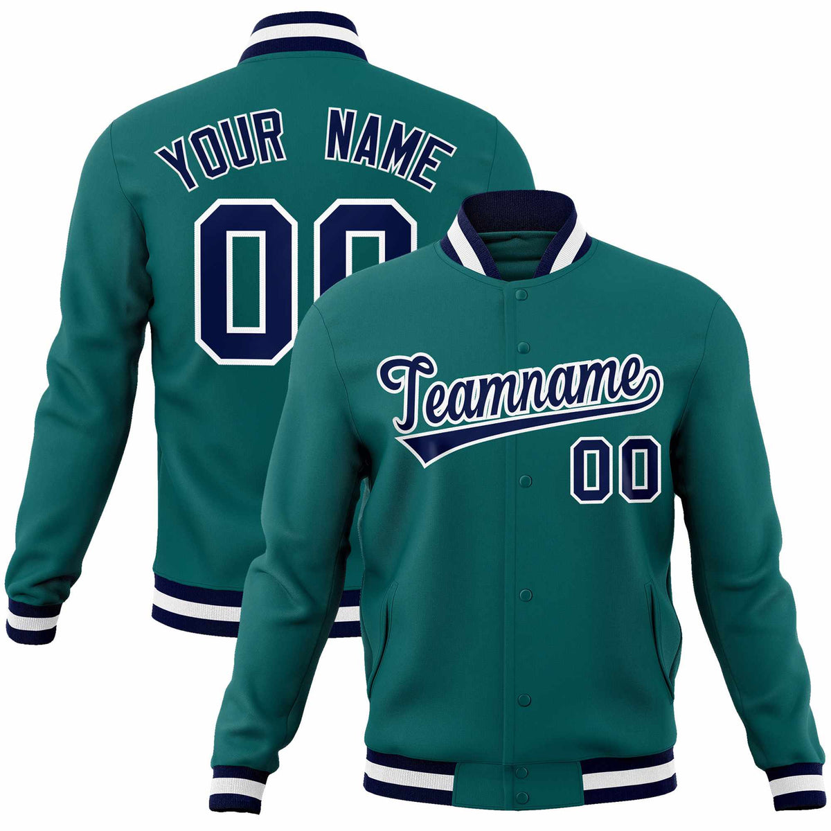 Custom Aqua Navy-White Classic Style Varsity Full-Snap Letterman Jacket | KXKSHOP