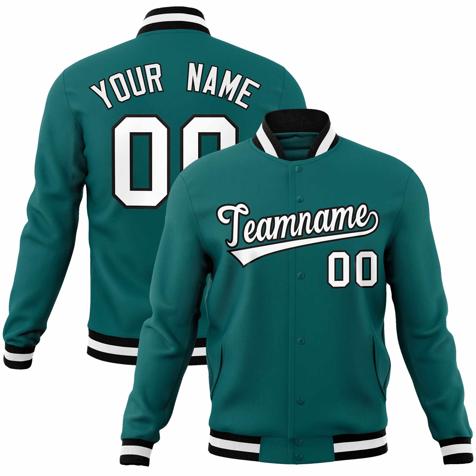 Custom Aqua White-Black Classic Style Varsity Full-Snap Letterman Jacket | KXKSHOP