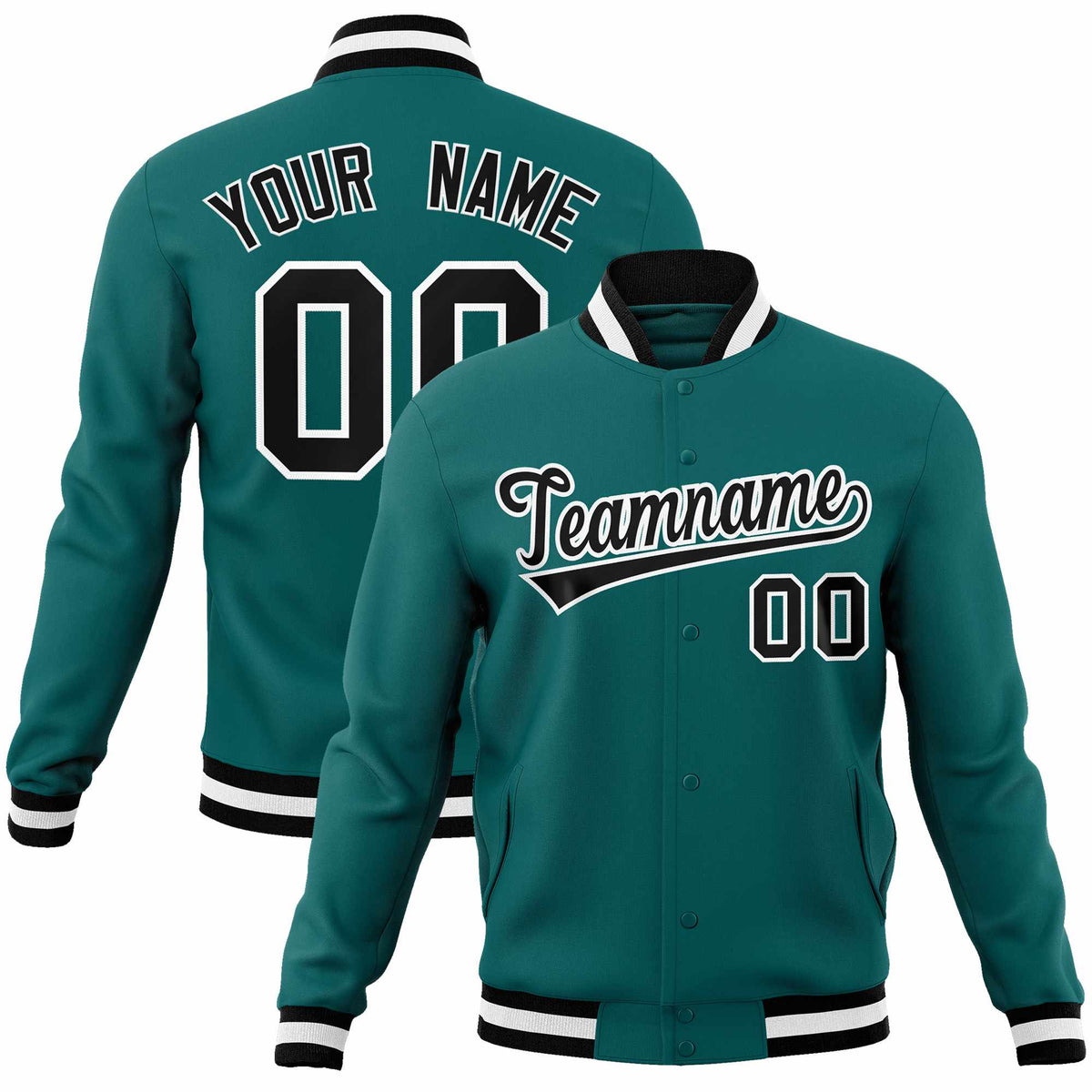 Custom Aqua Black-White Classic Style Varsity Full-Snap Letterman Jacket | KXKSHOP