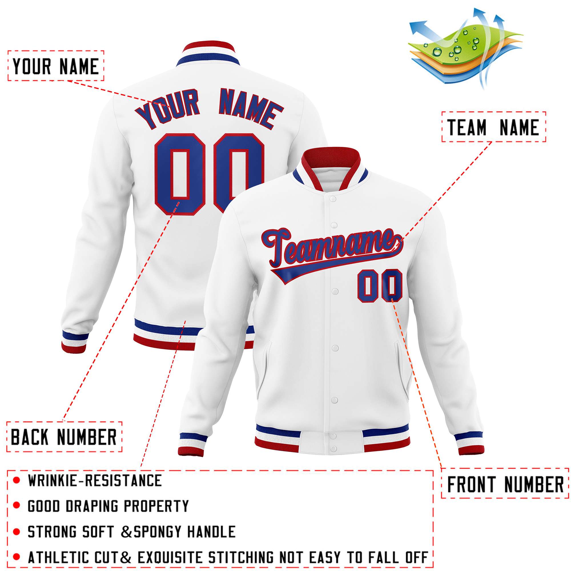 Custom White Black-Gray Classic Style Varsity Full-Snap Letterman Jacket | KXKSHOP