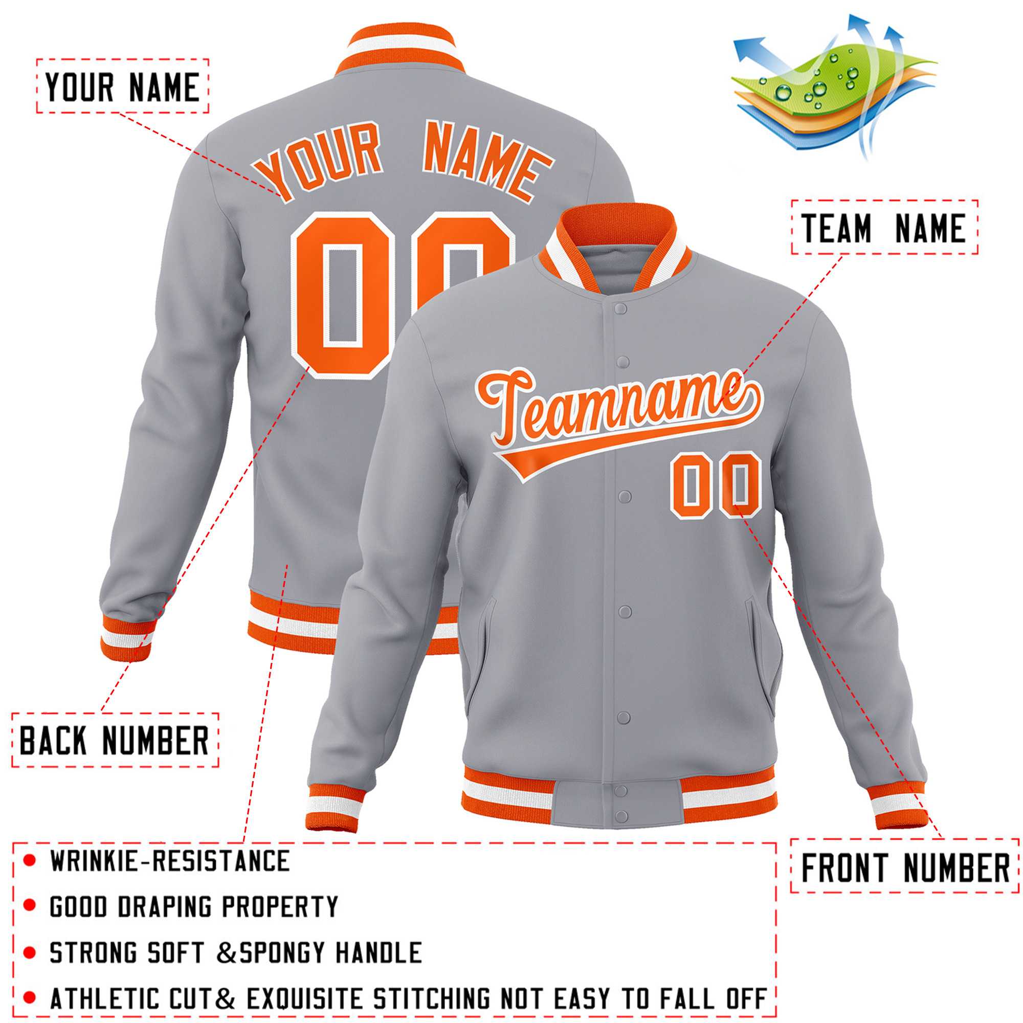 Custom White Black-Gray Classic Style Varsity Full-Snap Letterman Jacket | KXKSHOP