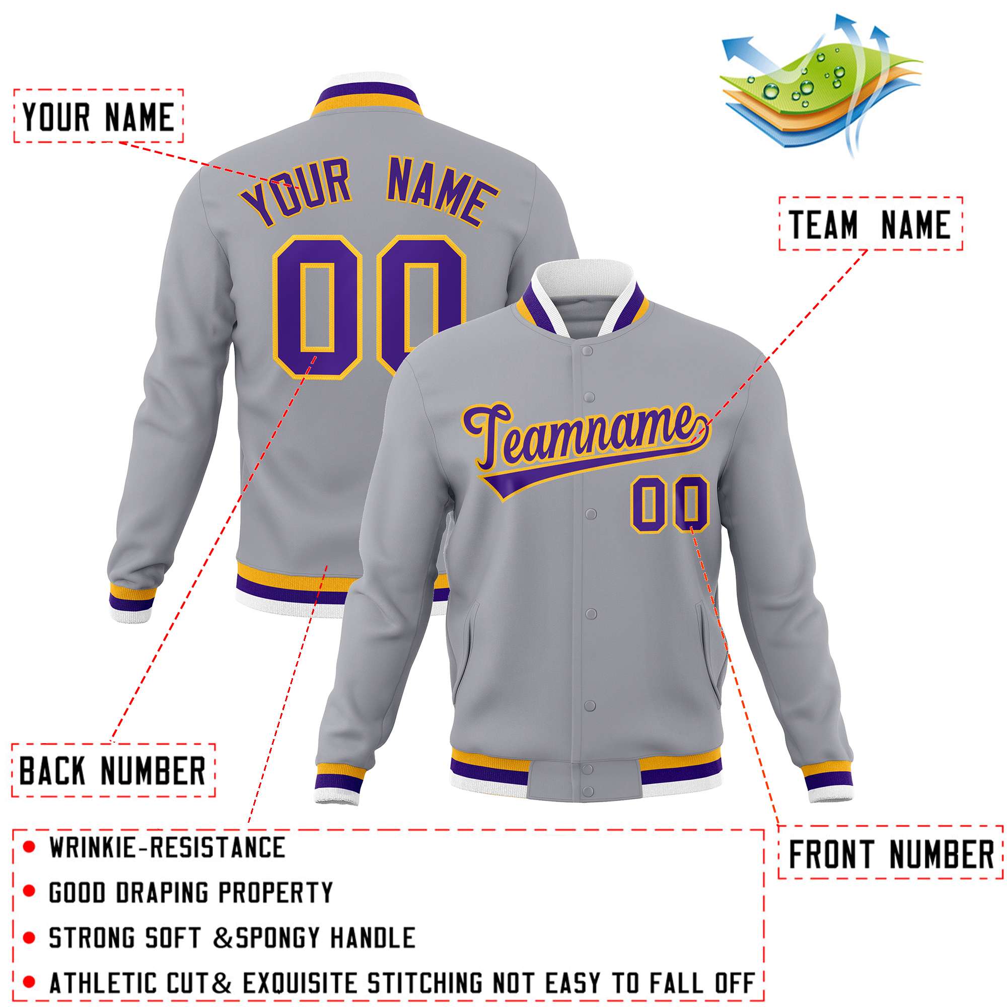 Custom White Black-Gray Classic Style Varsity Full-Snap Letterman Jacket | KXKSHOP