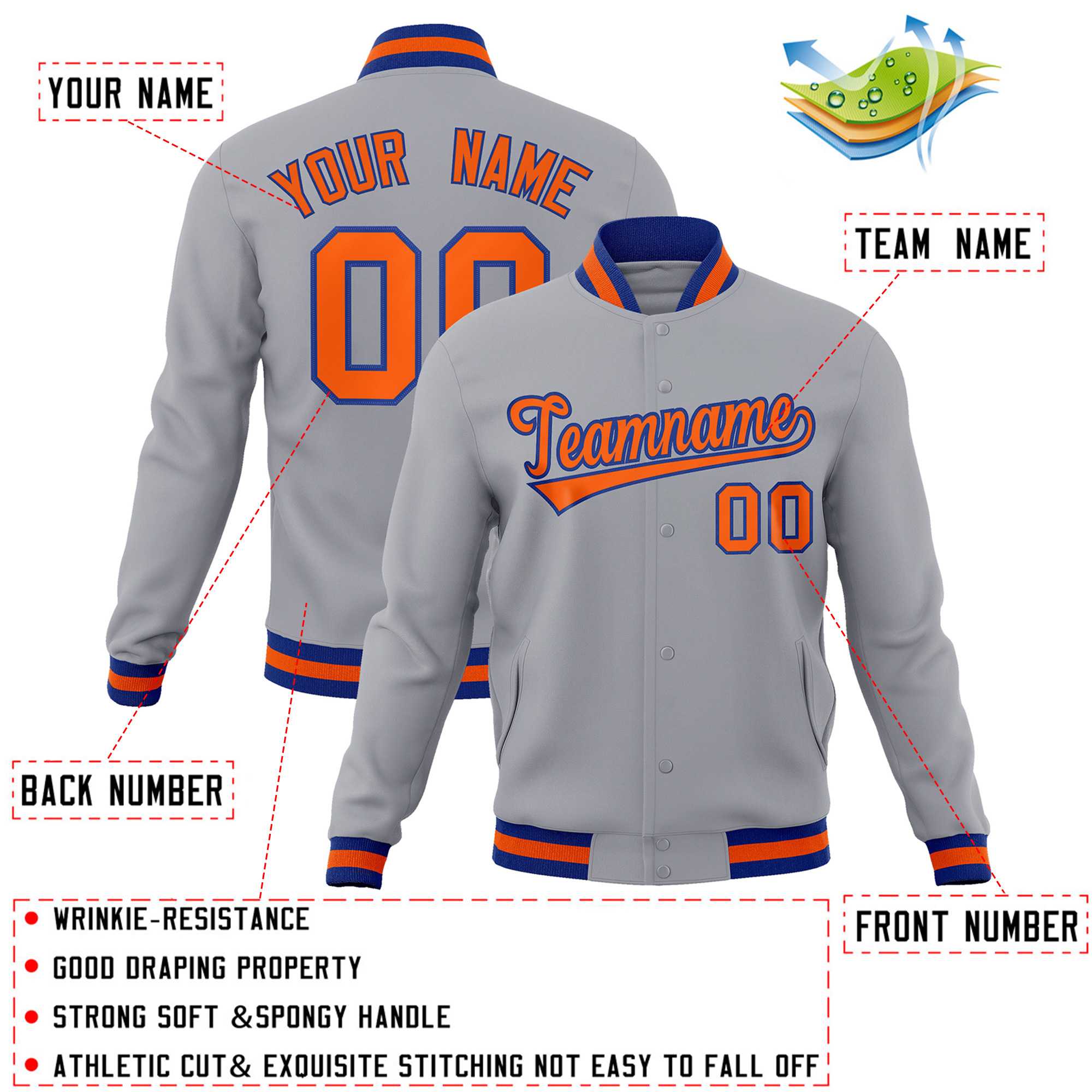 Custom White Black-Gray Classic Style Varsity Full-Snap Letterman Jacket | KXKSHOP