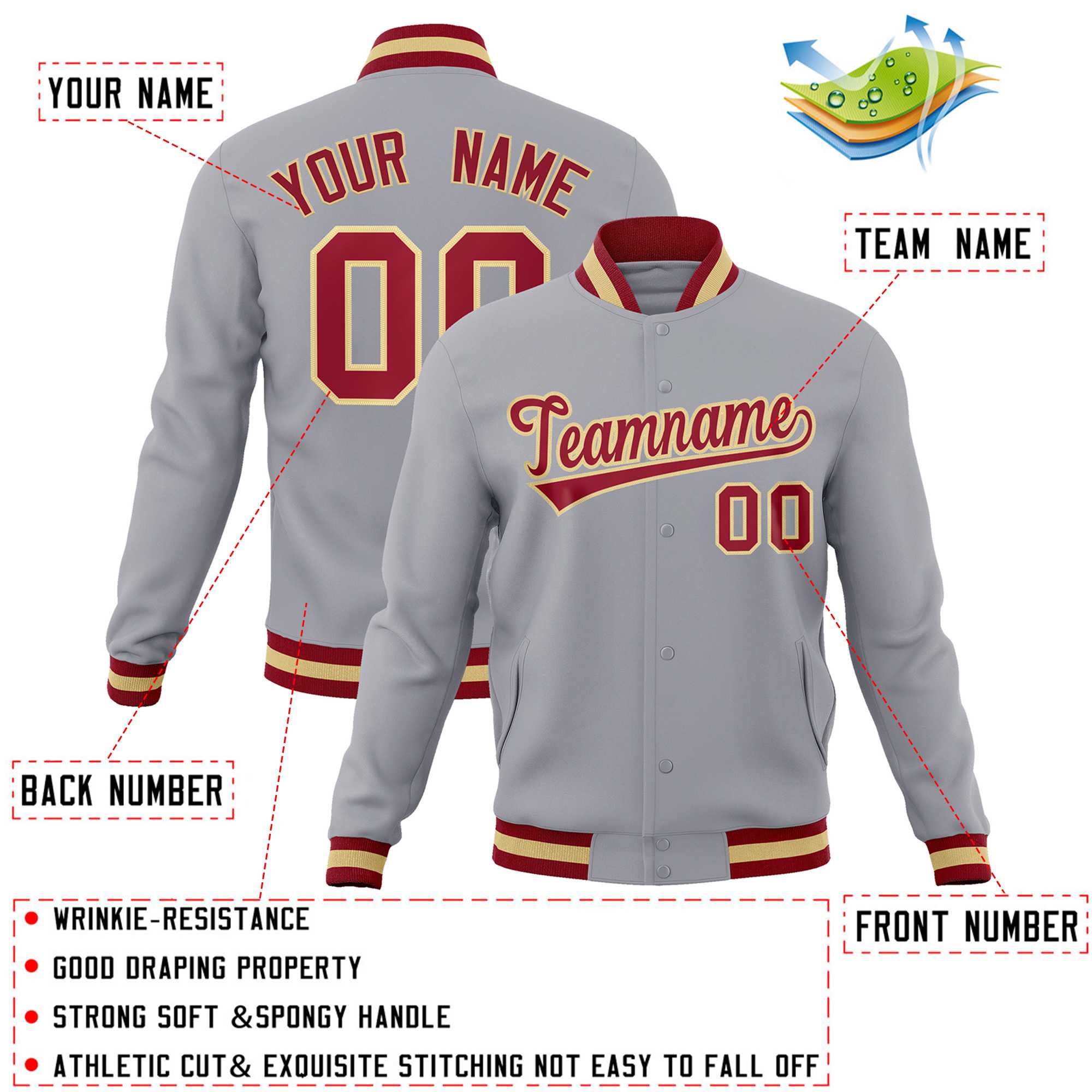 Custom White Black-Gray Classic Style Varsity Full-Snap Letterman Jacket | KXKSHOP