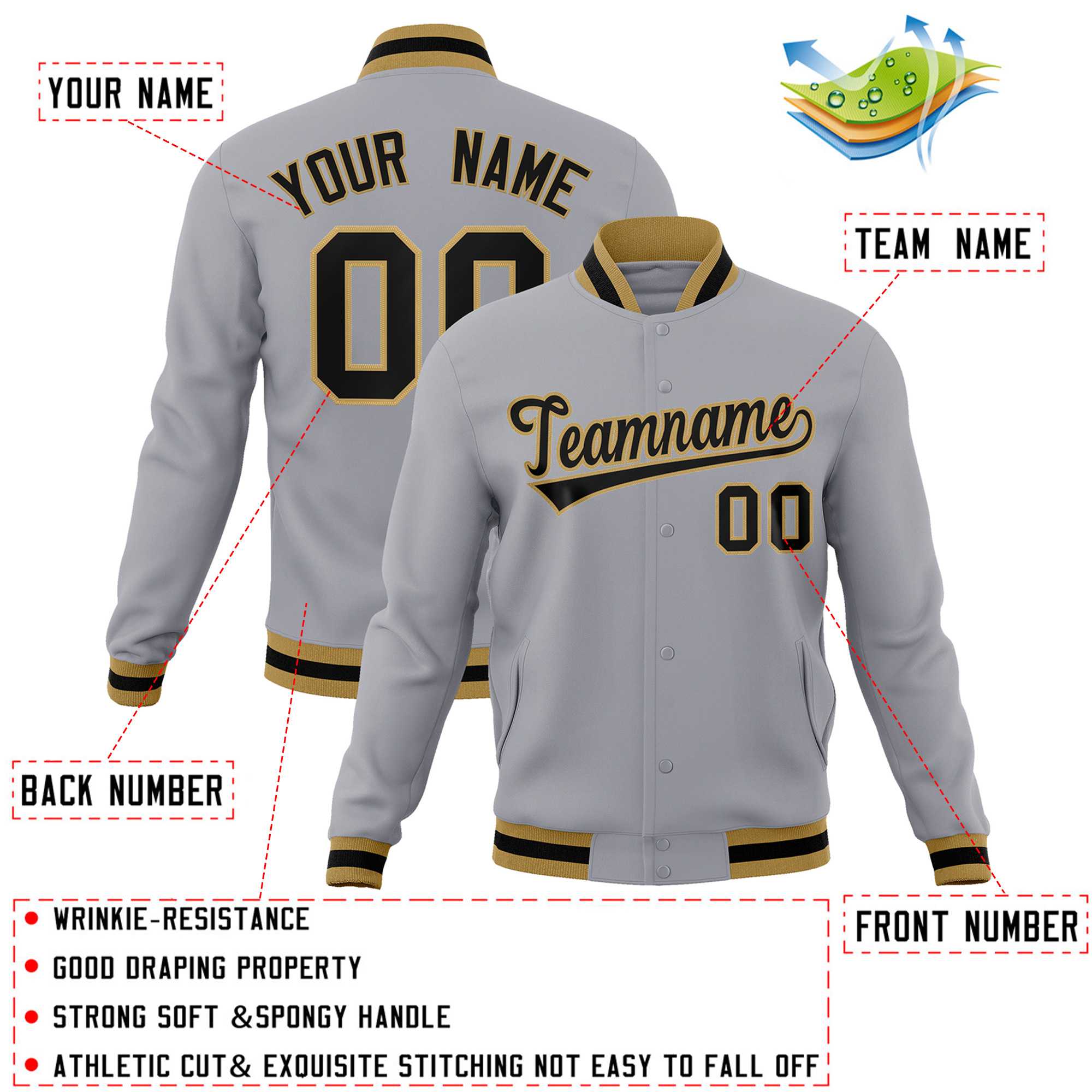Custom White Black-Gray Classic Style Varsity Full-Snap Letterman Jacket | KXKSHOP