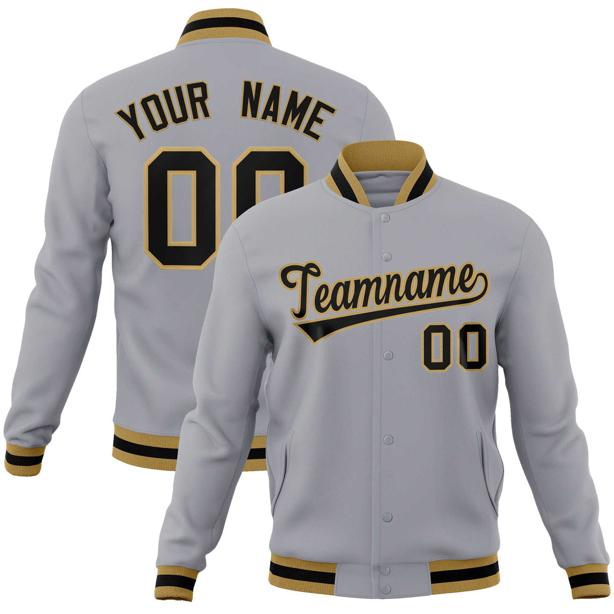 Custom Gray Black-Old Gold Classic Style Varsity Full-Snap Letterman Jacket | KXKSHOP