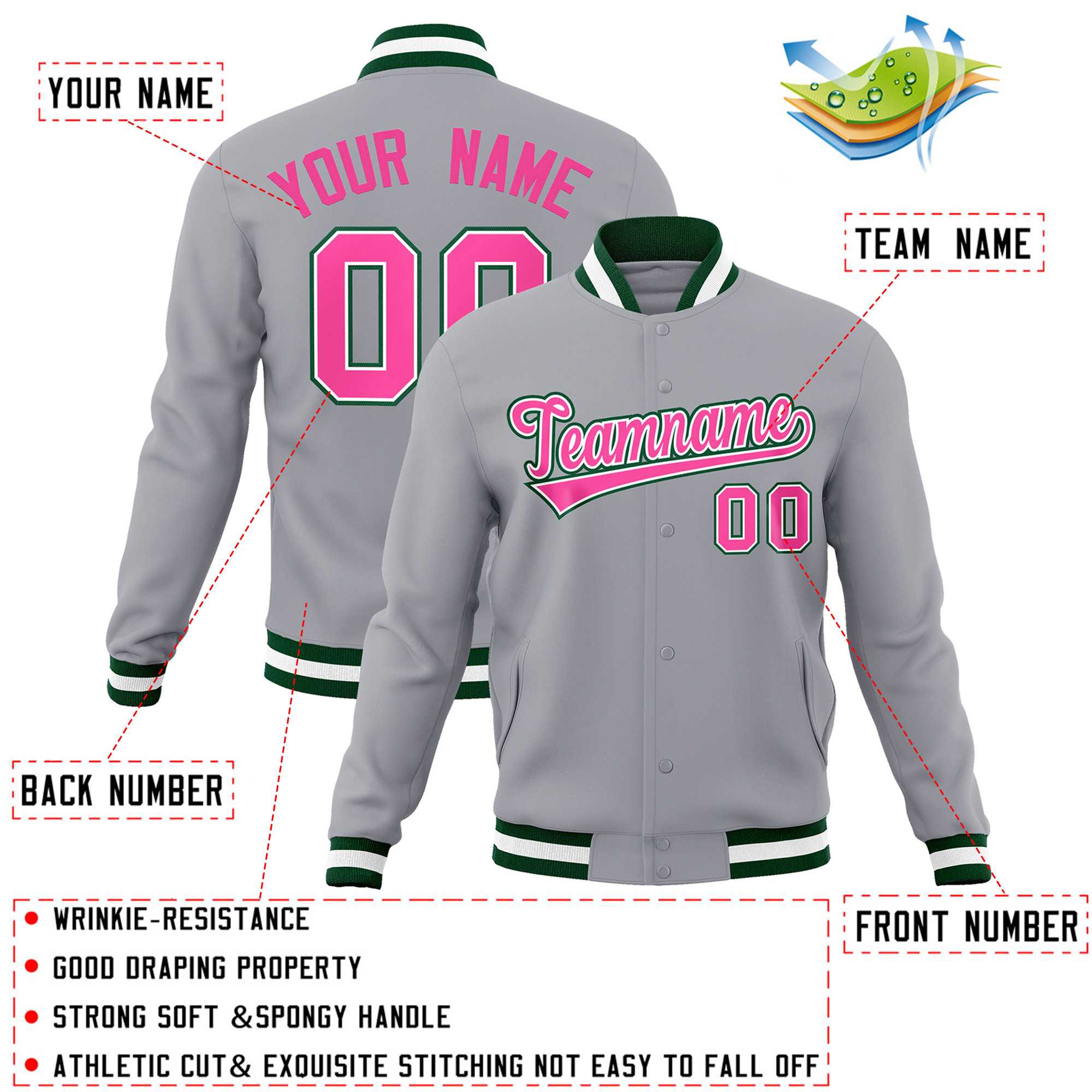 Custom White Black-Gray Classic Style Varsity Full-Snap Letterman Jacket | KXKSHOP