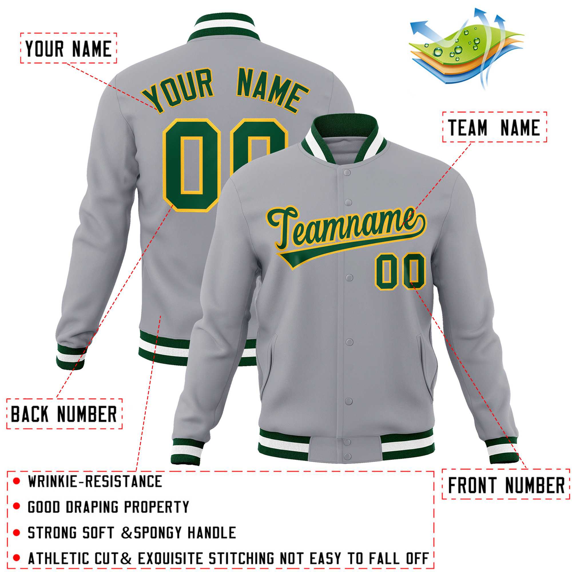 Custom White Black-Gray Classic Style Varsity Full-Snap Letterman Jacket | KXKSHOP