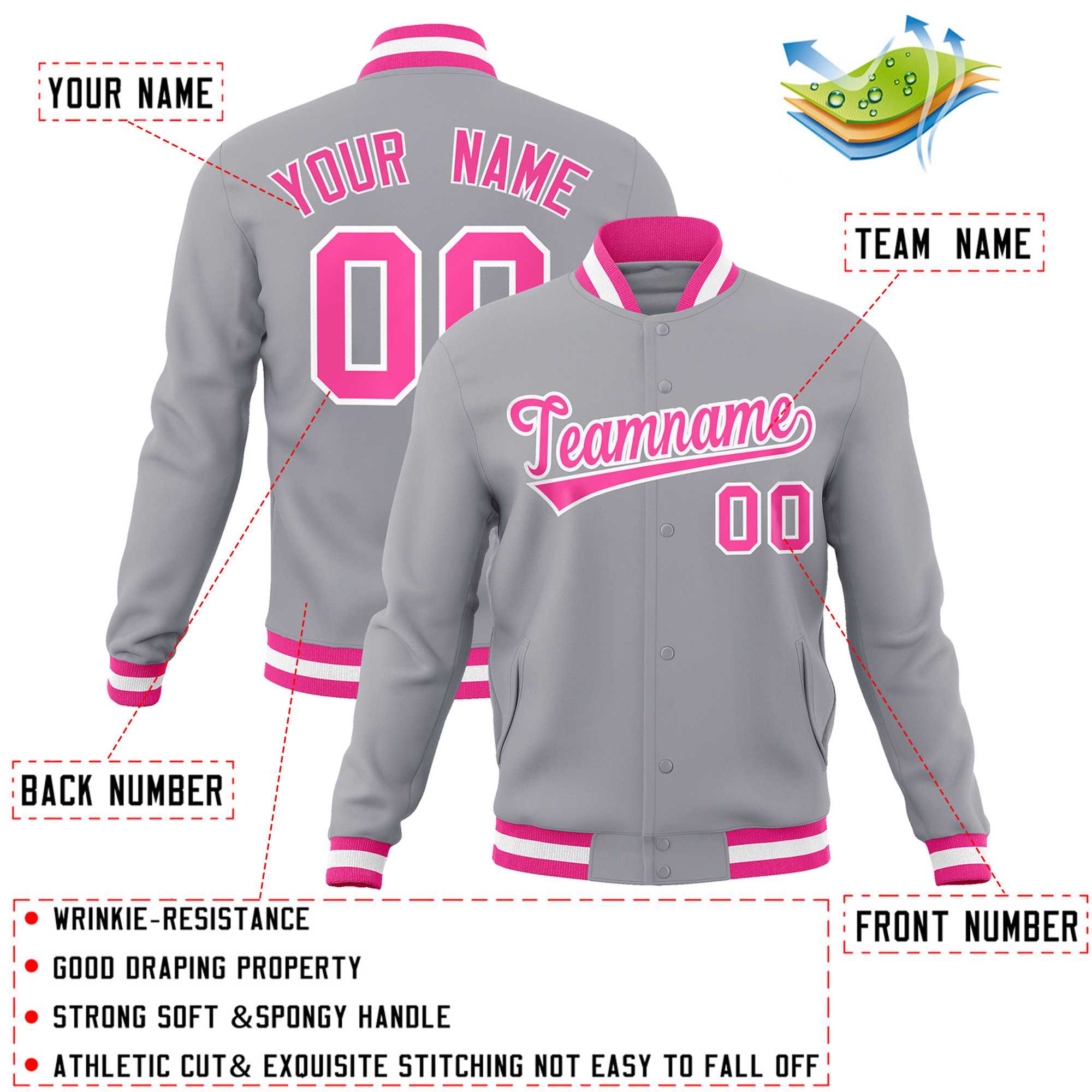 Custom White Black-Gray Classic Style Varsity Full-Snap Letterman Jacket | KXKSHOP