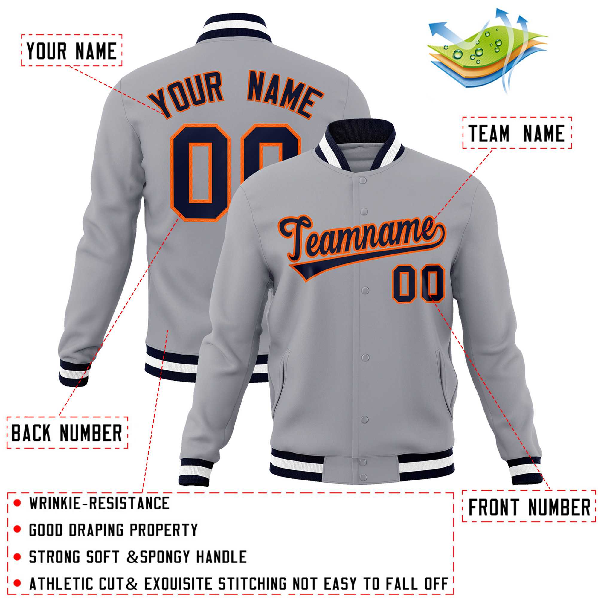 Custom White Black-Gray Classic Style Varsity Full-Snap Letterman Jacket | KXKSHOP