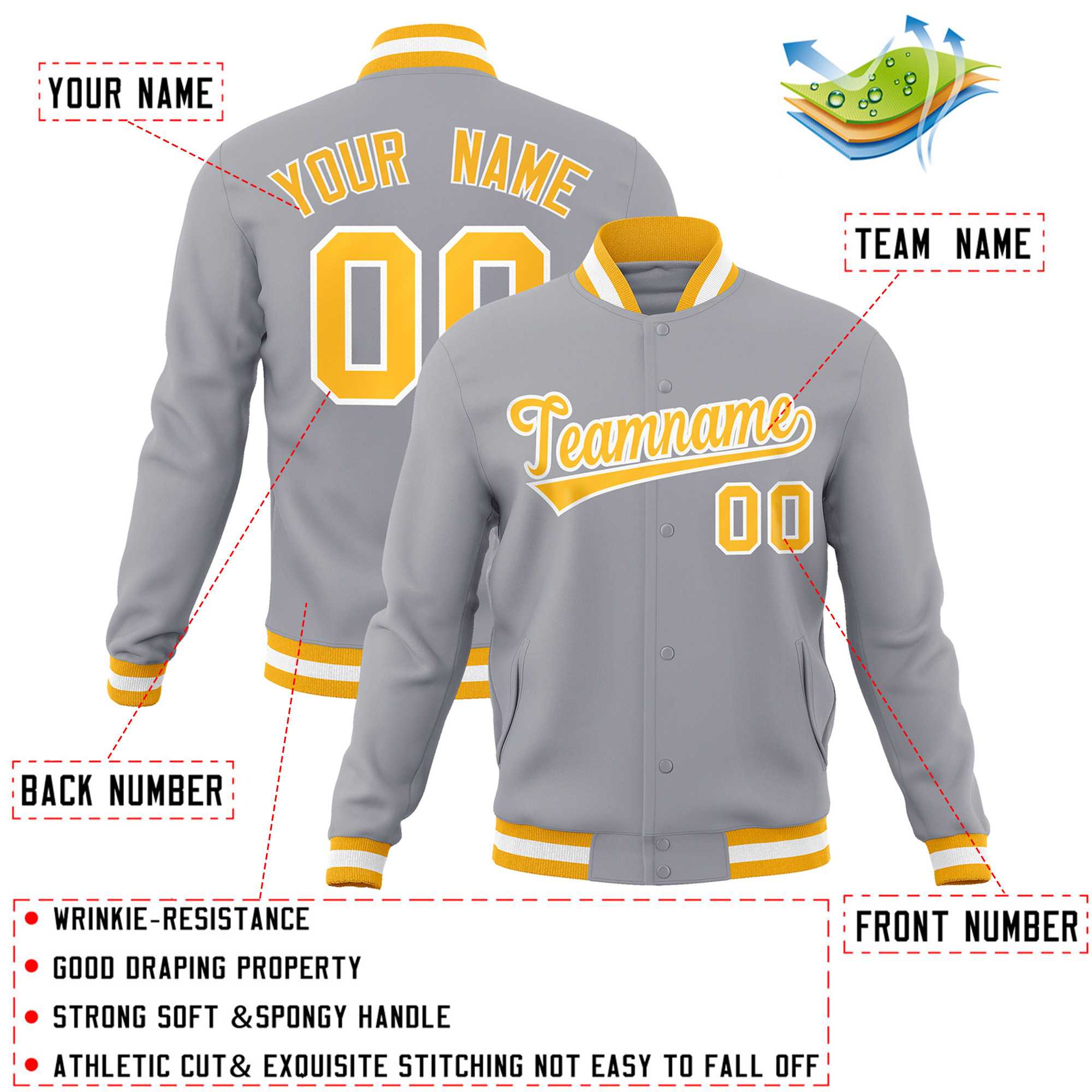 Custom White Black-Gray Classic Style Varsity Full-Snap Letterman Jacket | KXKSHOP
