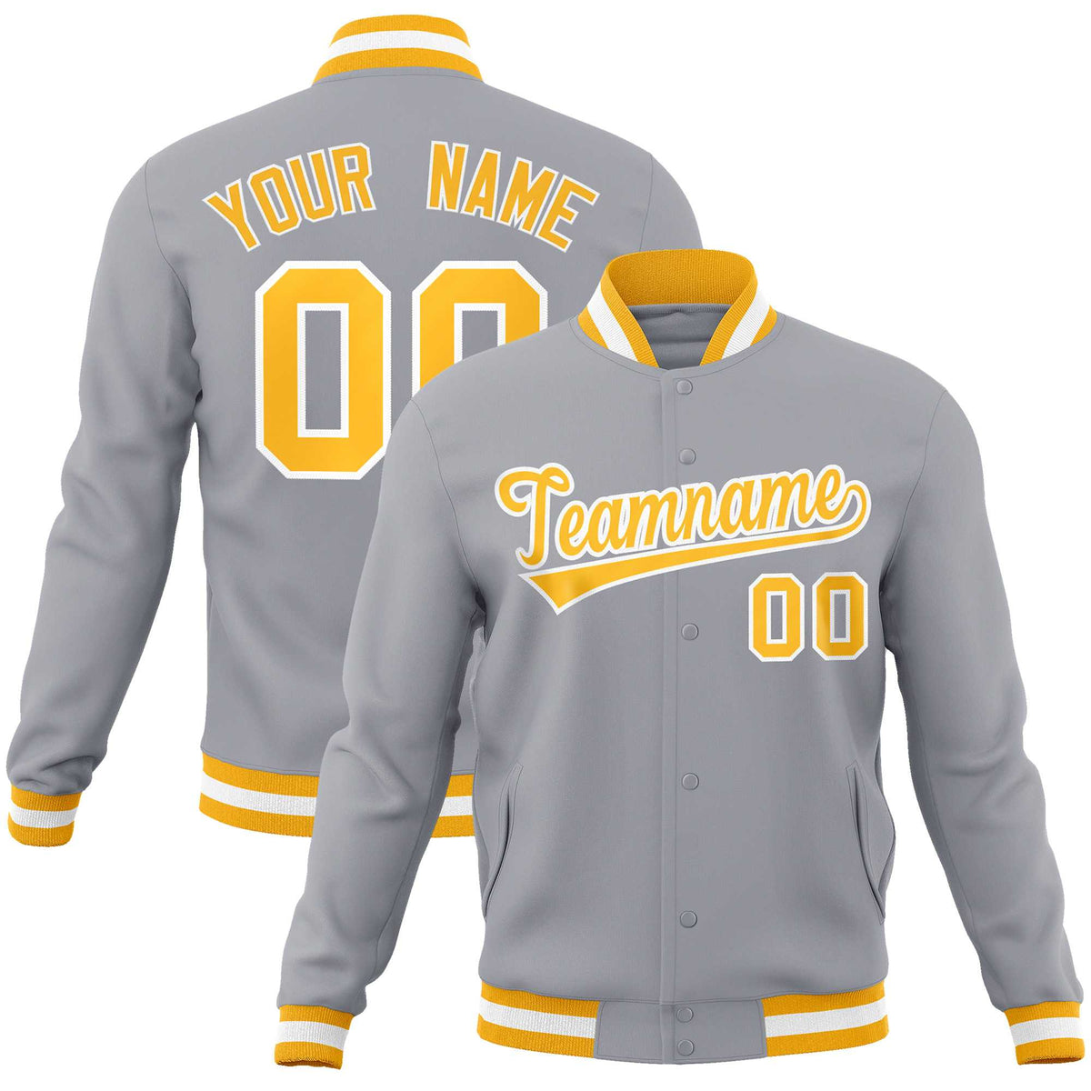 Custom Gray Gold-White Classic Style Varsity Full-Snap Letterman Jacket | KXKSHOP