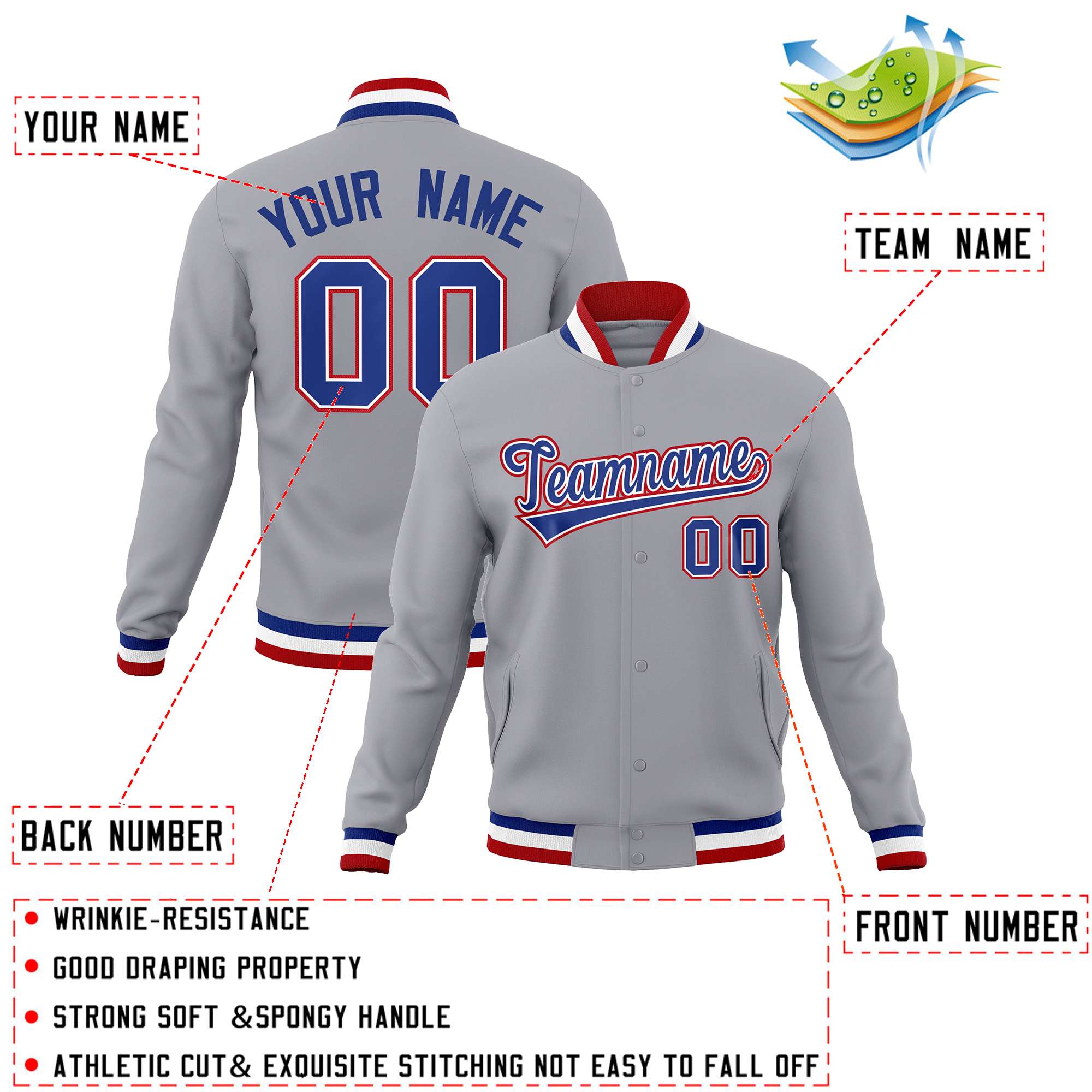 Custom White Black-Gray Classic Style Varsity Full-Snap Letterman Jacket | KXKSHOP