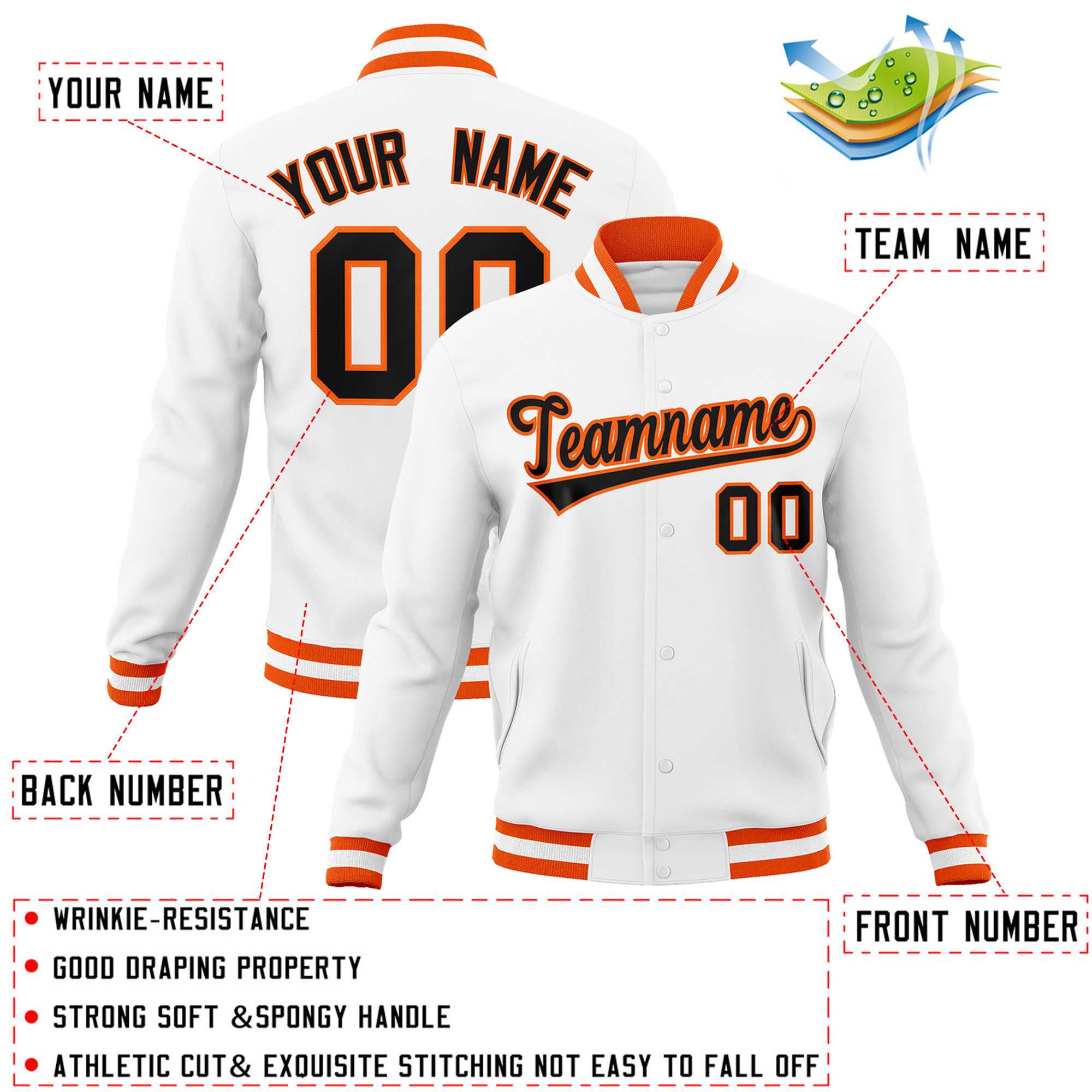 Custom White Black-Gray Classic Style Varsity Full-Snap Letterman Jacket | KXKSHOP