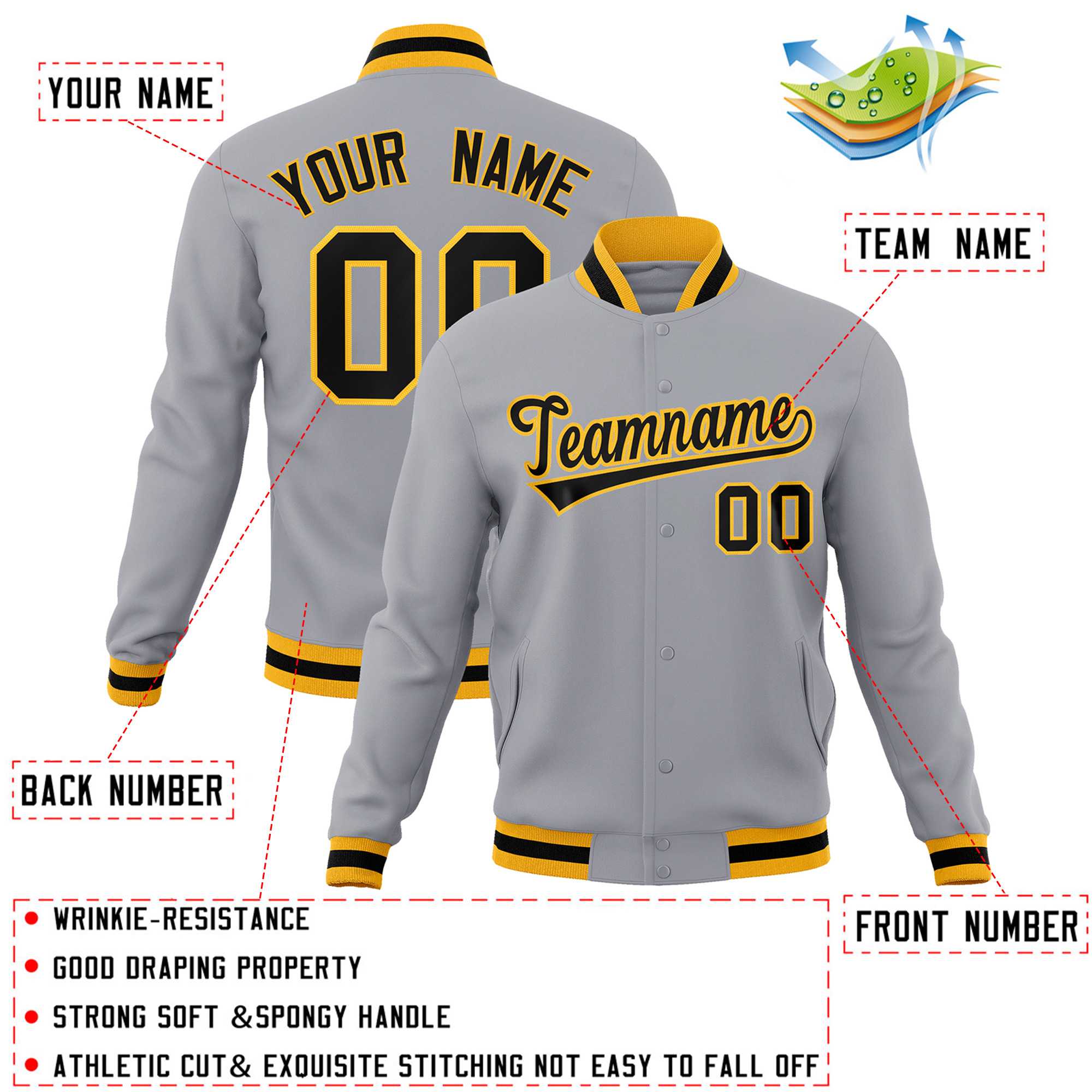Custom White Black-Gray Classic Style Varsity Full-Snap Letterman Jacket | KXKSHOP
