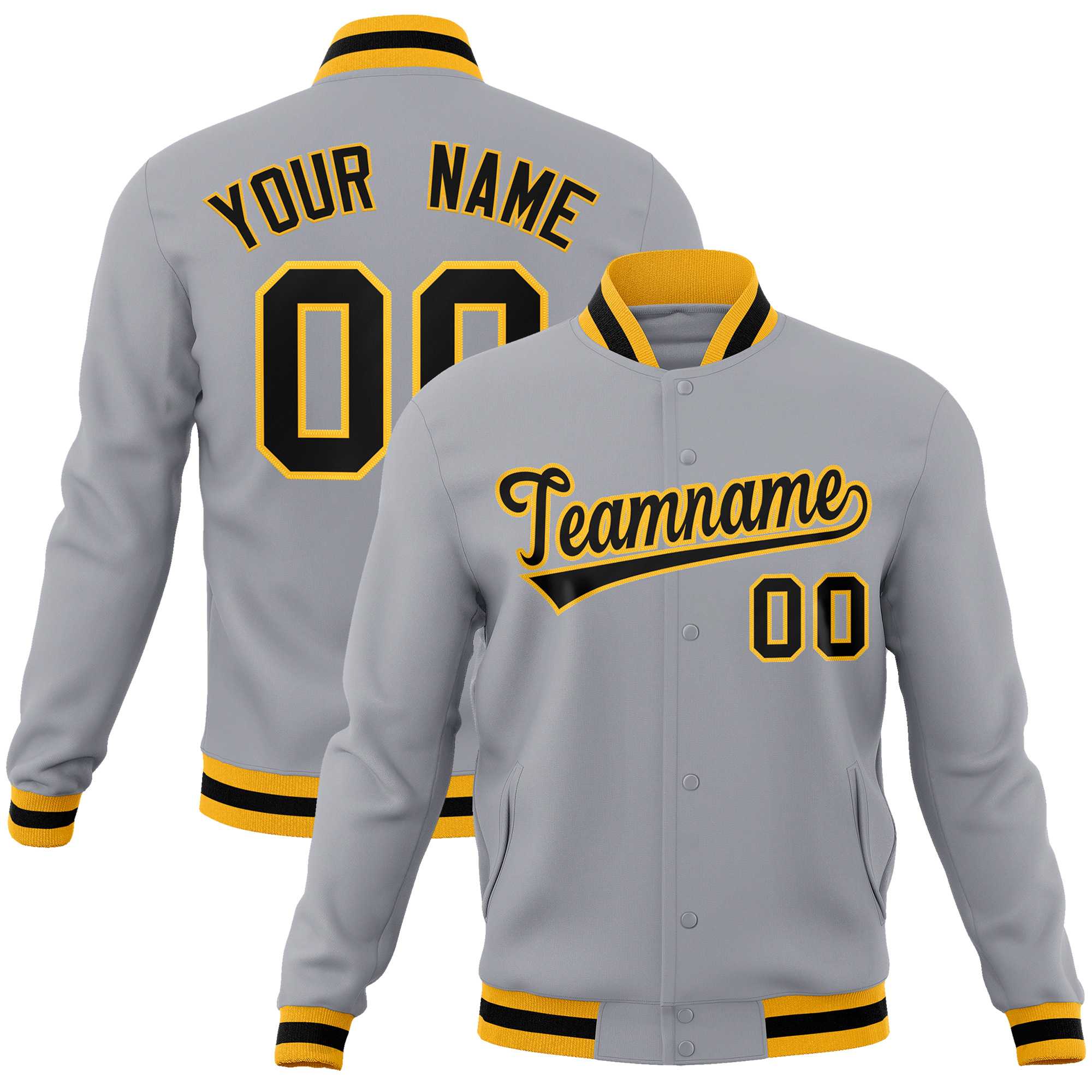 Custom Gray Black-Gold Classic Style Varsity Full-Snap Letterman Jacket | KXKSHOP