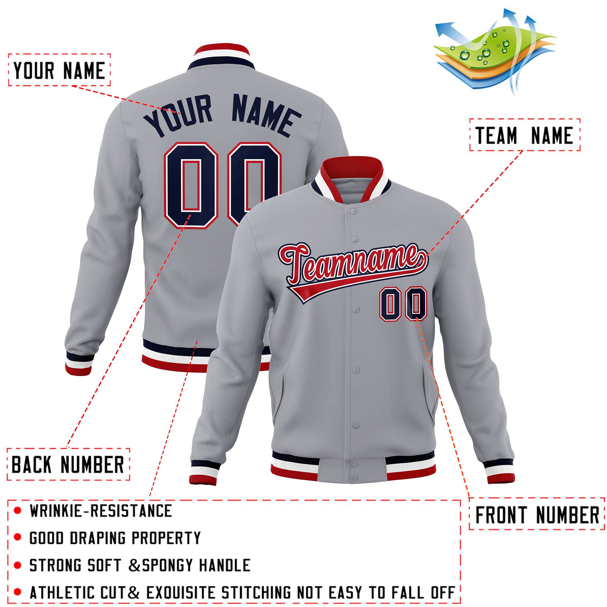 Custom White Black-Gray Classic Style Varsity Full-Snap Letterman Jacket | KXKSHOP