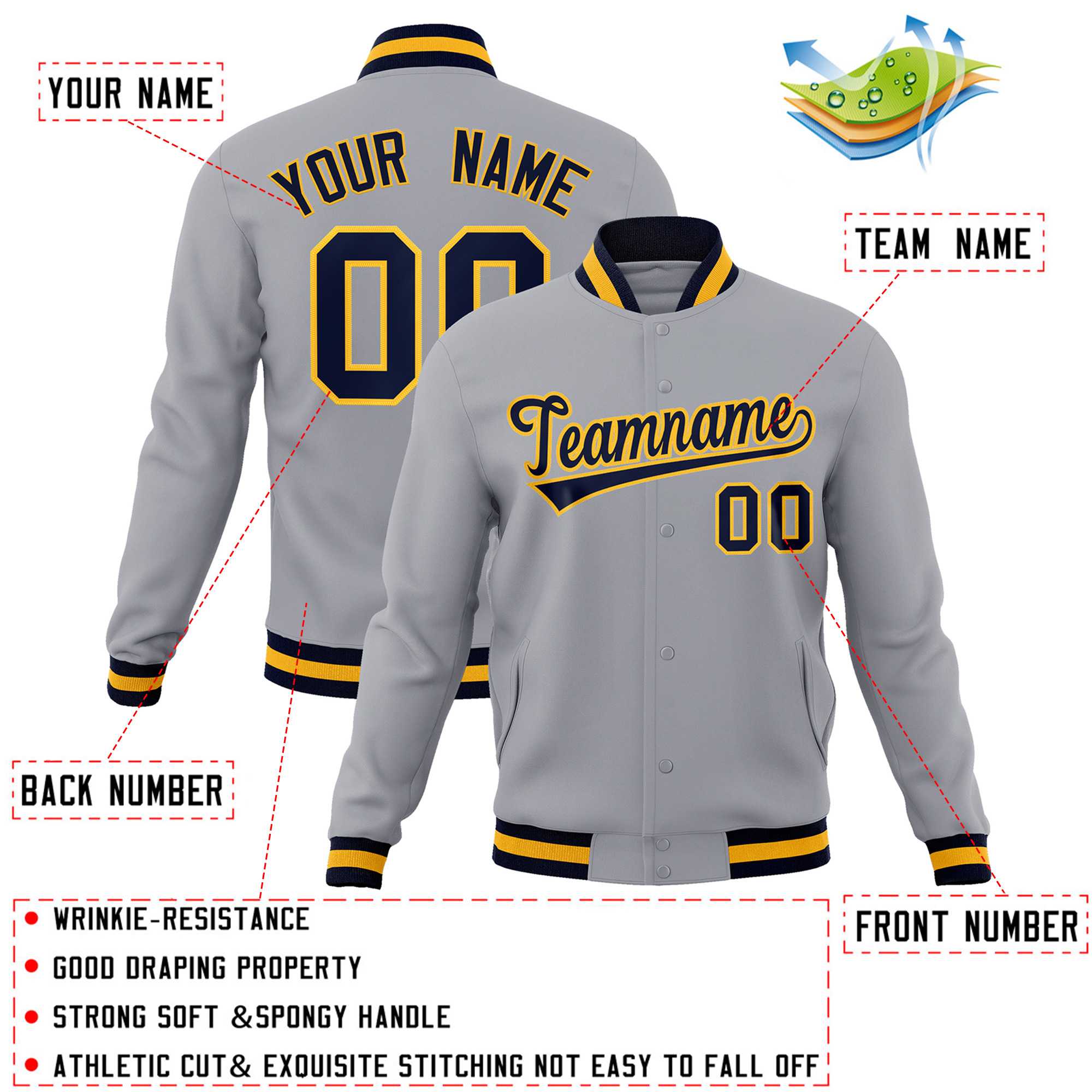 Custom White Black-Gray Classic Style Varsity Full-Snap Letterman Jacket | KXKSHOP