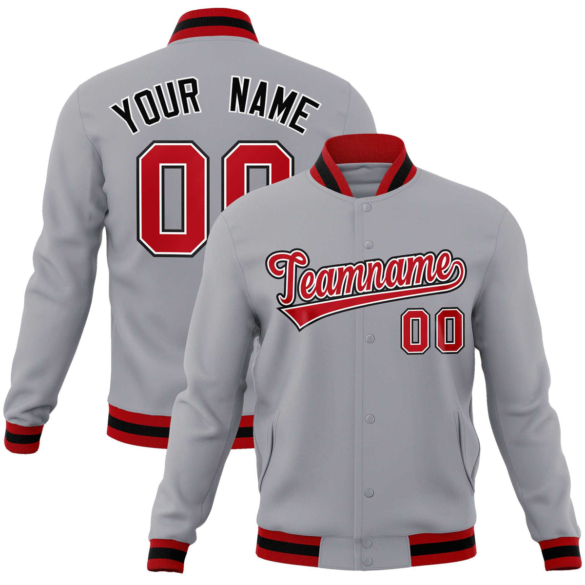 Custom Gray Red-Black Classic Style Varsity Full-Snap Letterman Jacket | KXKSHOP
