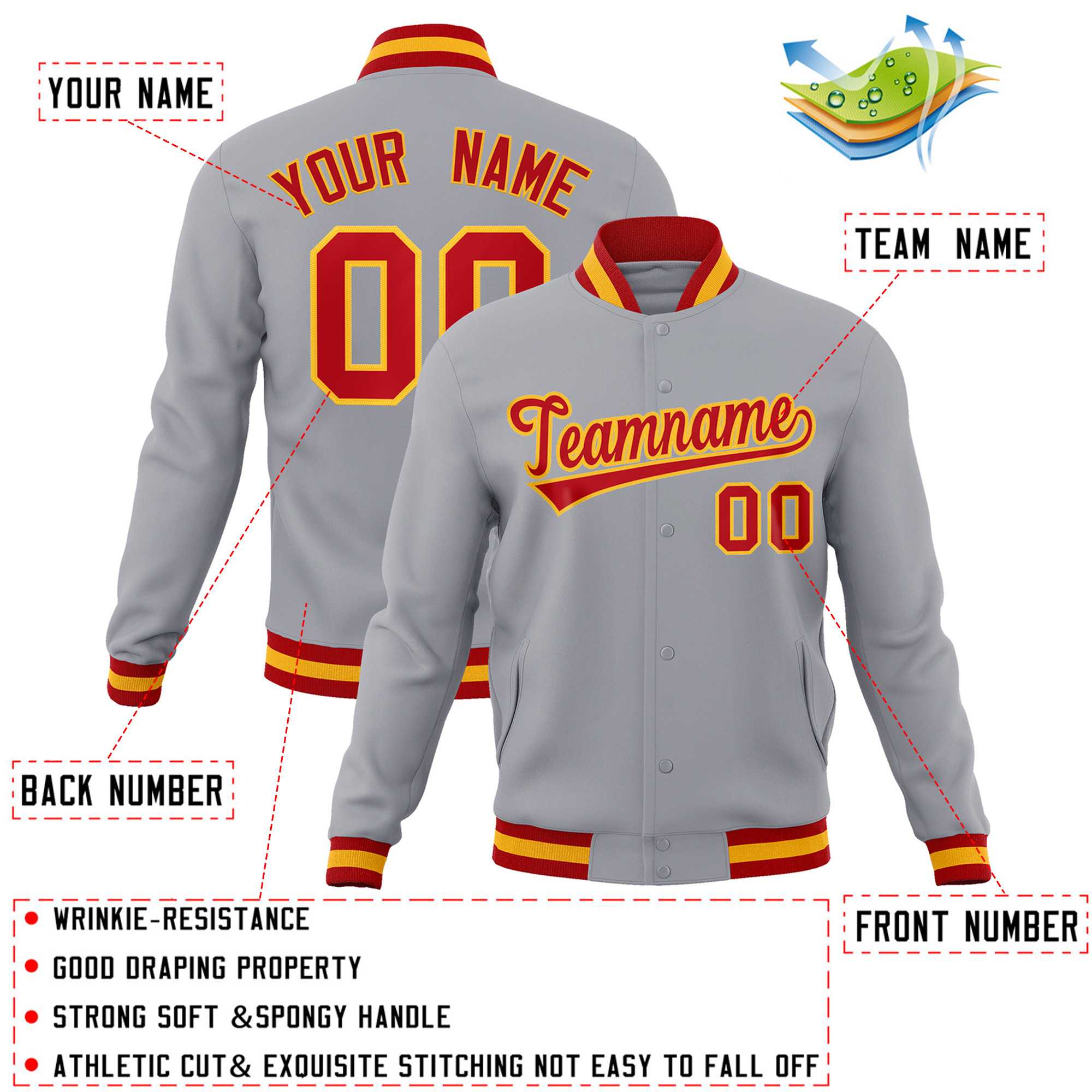 Custom White Black-Gray Classic Style Varsity Full-Snap Letterman Jacket | KXKSHOP