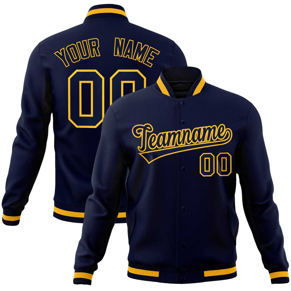 Custom Navy Navy-Gold Classic Style Varsity Full-Snap Letterman Jacket | KXKSHOP