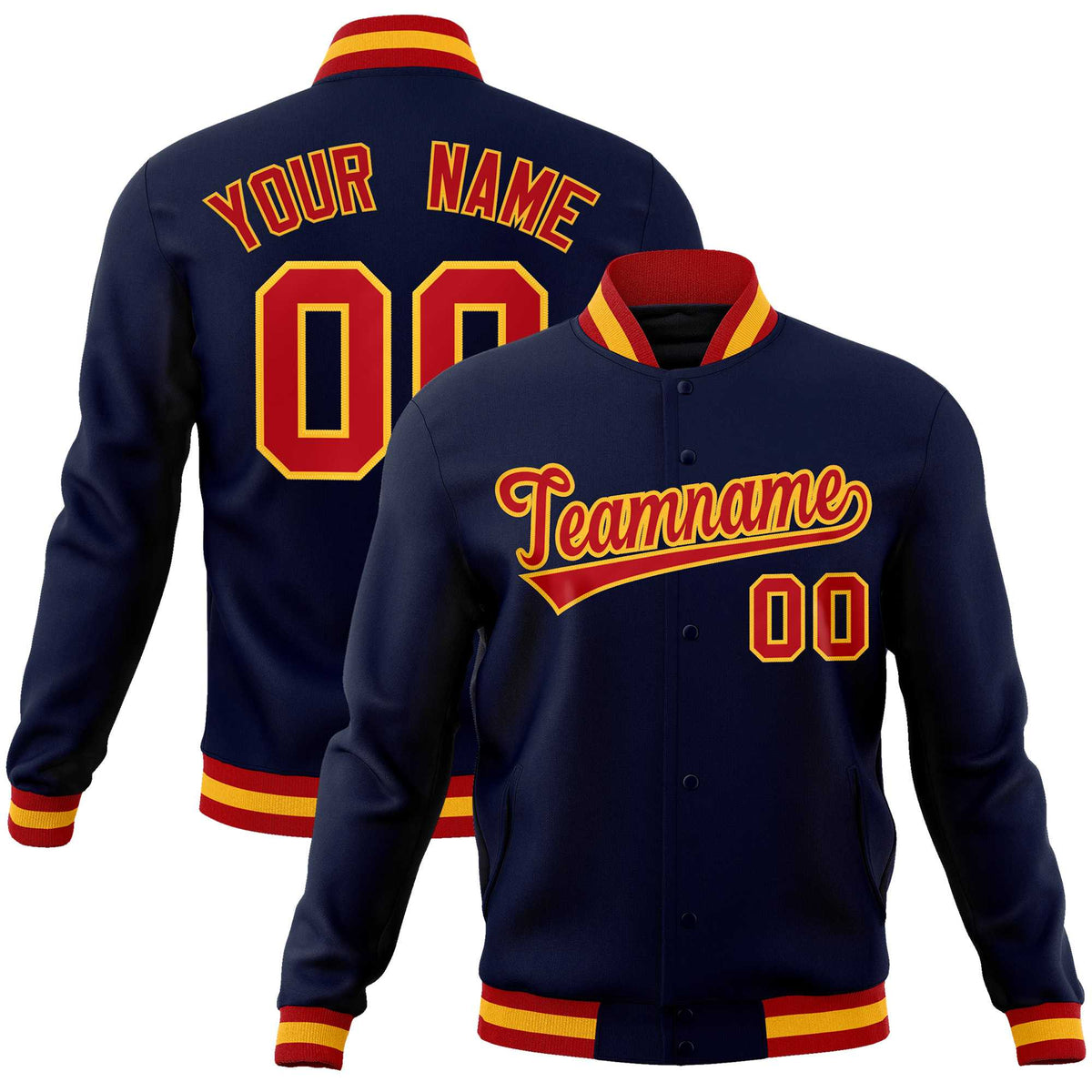 Custom Navy Red-Gold Classic Style Varsity Full-Snap Letterman Jacket | KXKSHOP