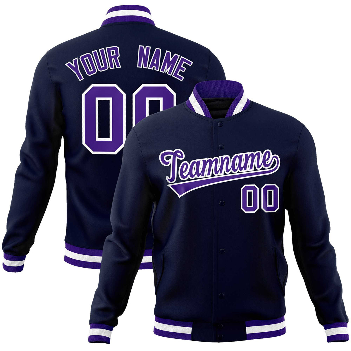 Custom Navy Purple-White Classic Style Varsity Full-Snap Letterman Jacket | KXKSHOP
