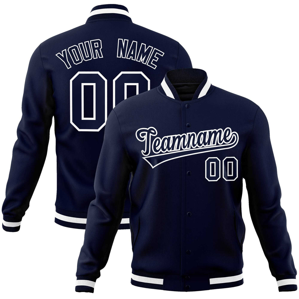 Custom Navy Navy-White Classic Style Varsity Full-Snap Letterman Jacket | KXKSHOP