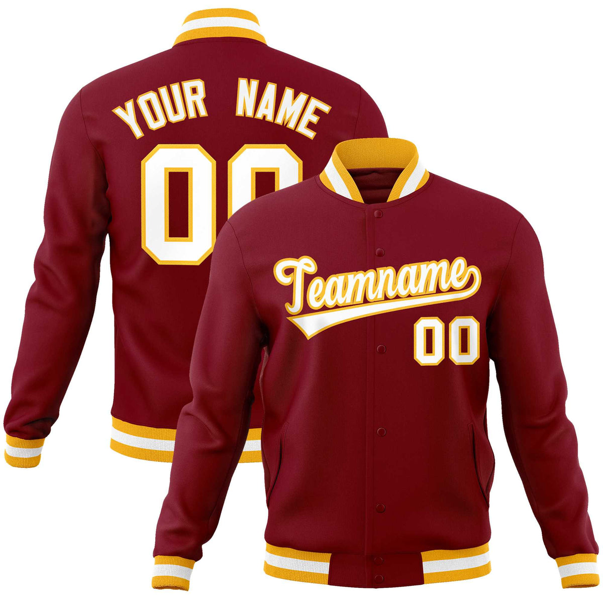 Custom Crimson White-Gold Classic Style Varsity Full-Snap Letterman Jacket | KXKSHOP