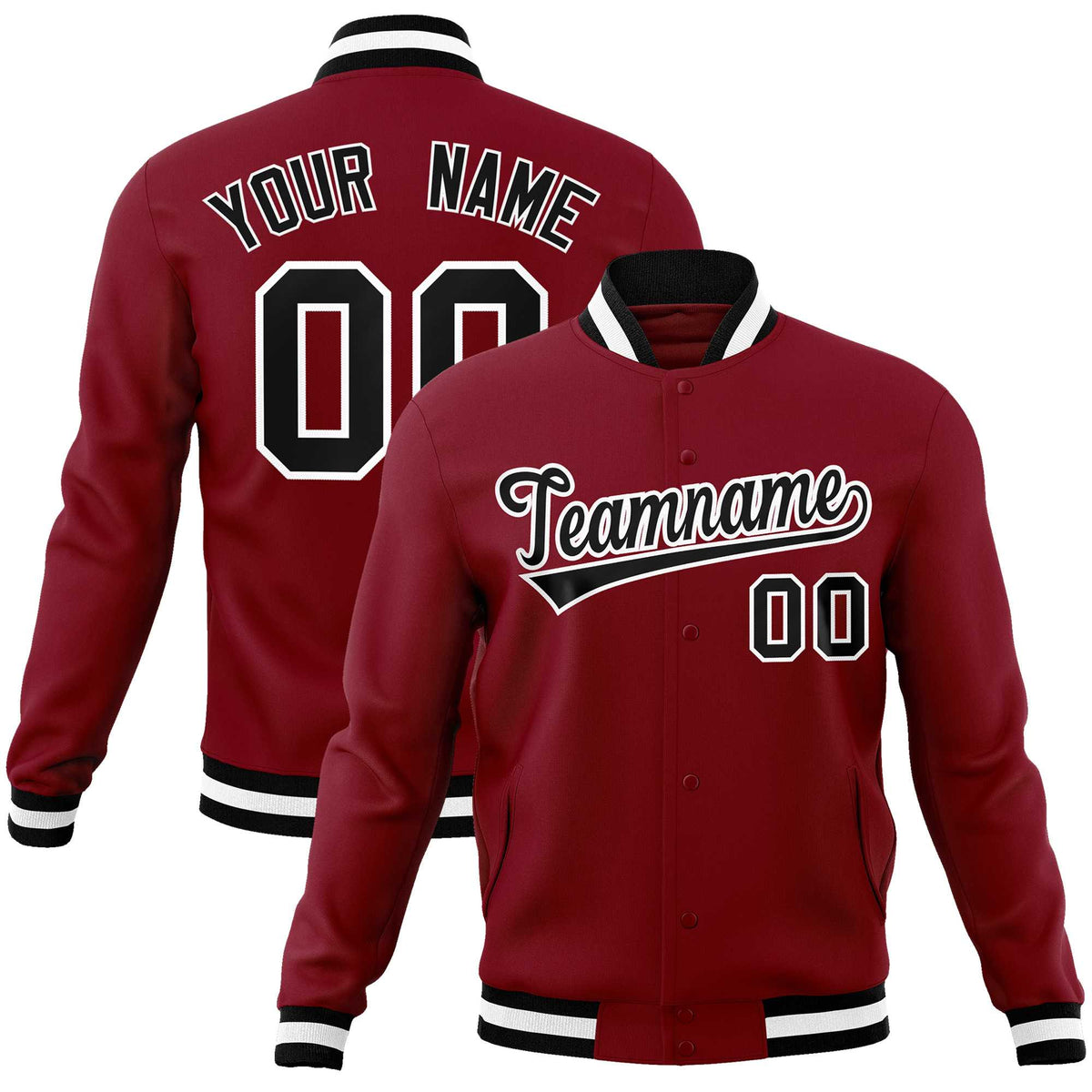 Custom Crimson Black-White Classic Style Varsity Full-Snap Letterman Jacket | KXKSHOP
