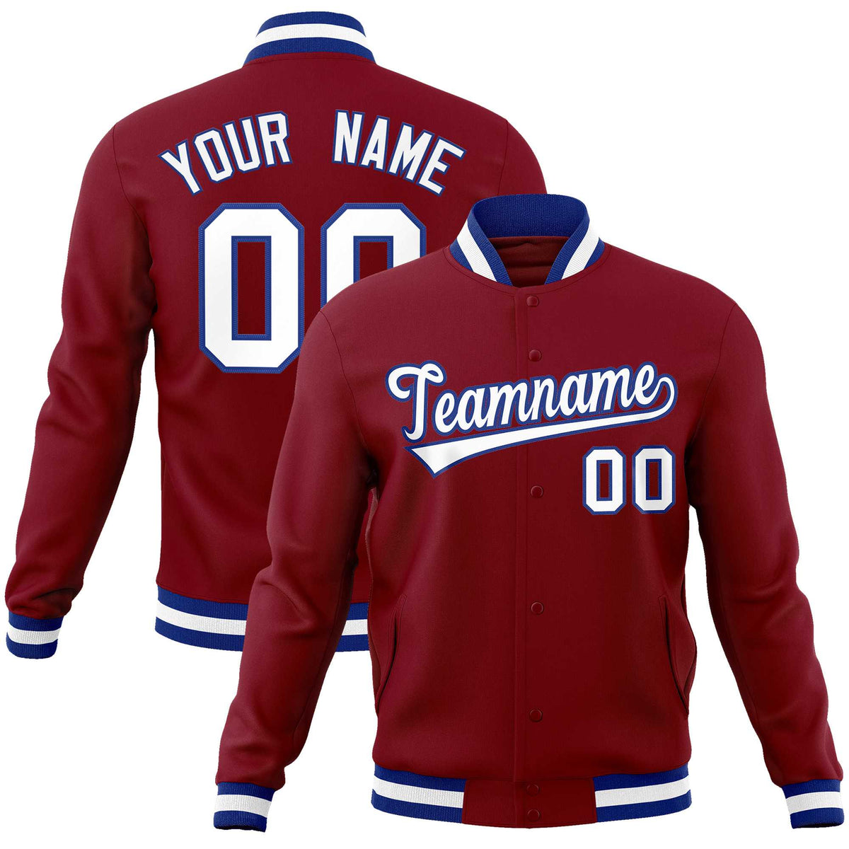 Custom Crimson White-Royal Classic Style Varsity Full-Snap Letterman Jacket | KXKSHOP