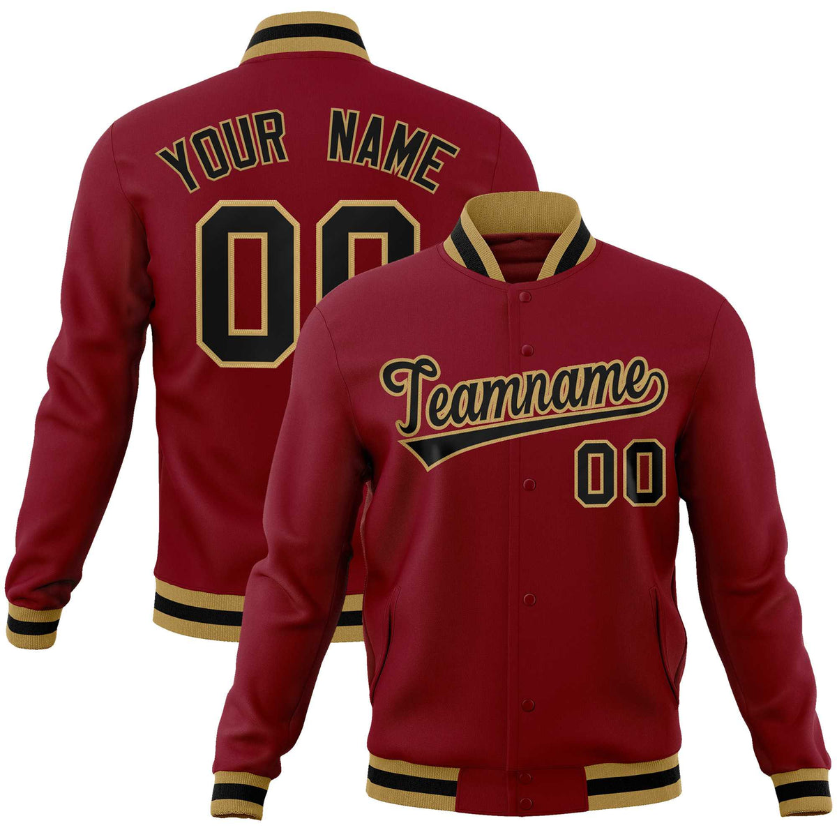 Custom Crimson Black-Old Gold Classic Style Varsity Full-Snap Letterman Jacket | KXKSHOP