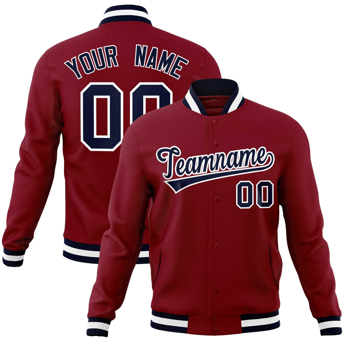 Custom Crimson Navy-White Classic Style Varsity Full-Snap Letterman Jacket | KXKSHOP