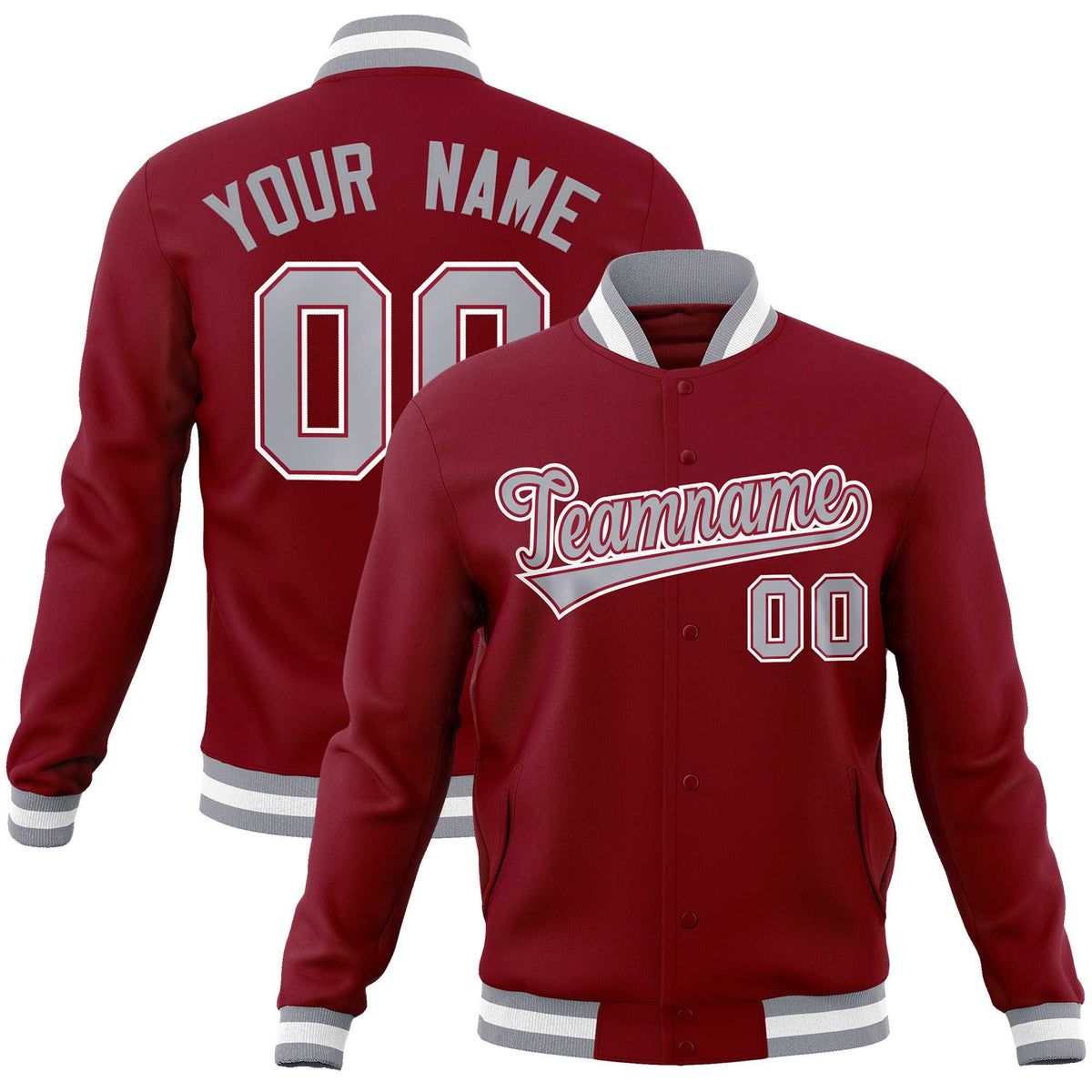 Custom Crimson Gray-White Classic Style Varsity Full-Snap Letterman Jacket | KXKSHOP