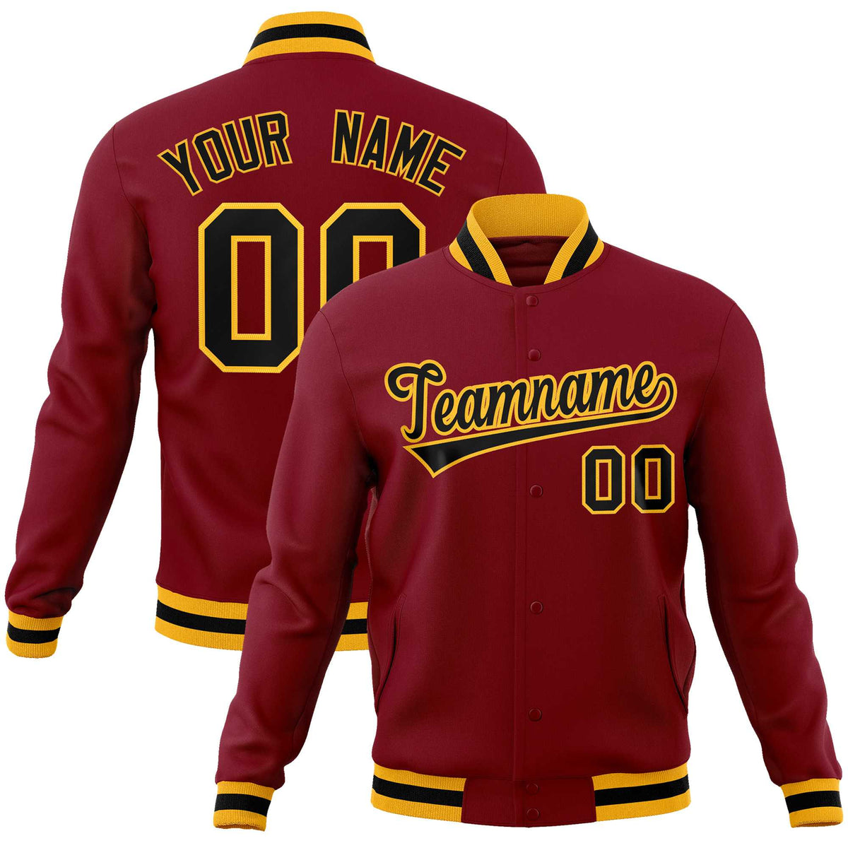 Custom Crimson Black-Gold Classic Style Varsity Full-Snap Letterman Jacket | KXKSHOP