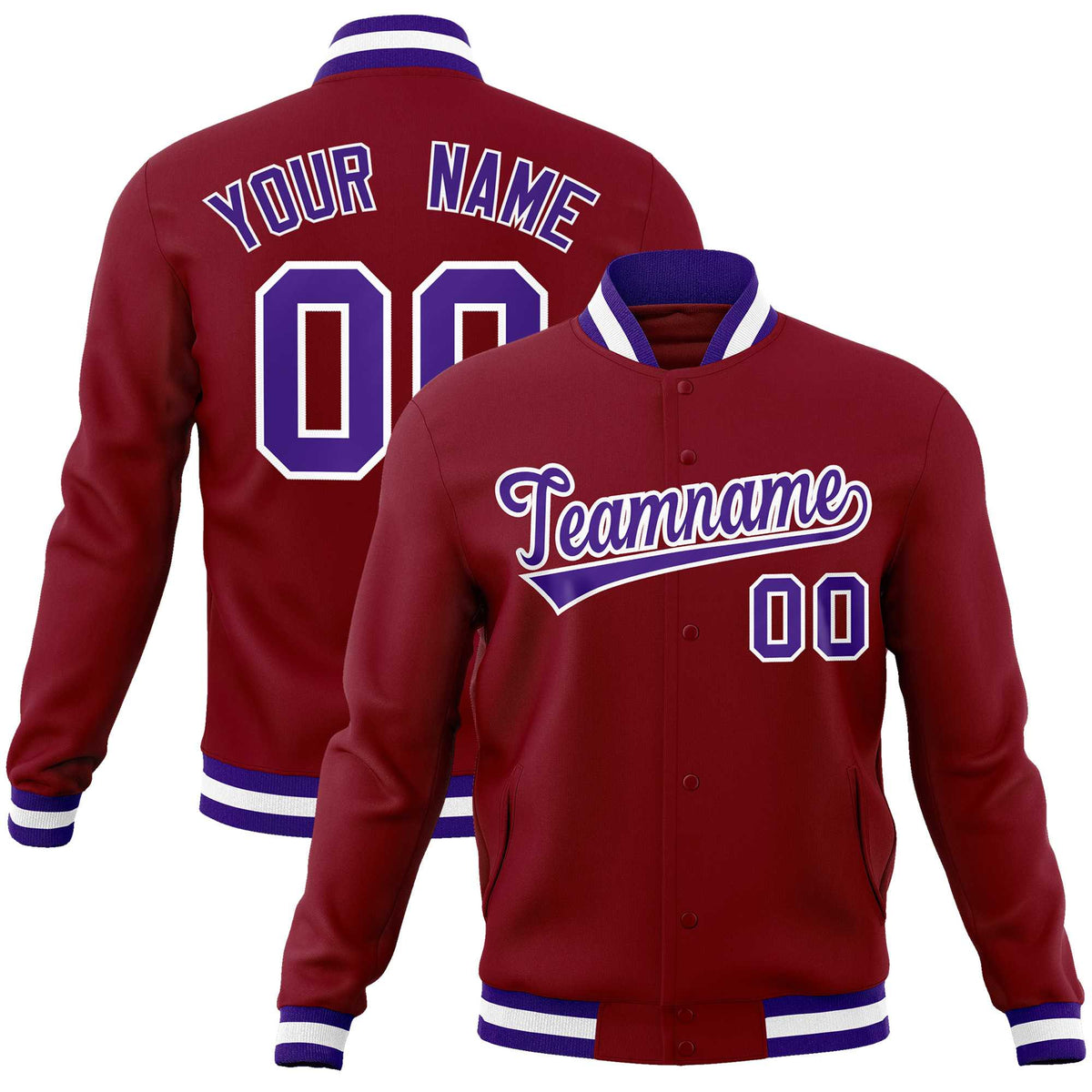 Custom Crimson Purple-White Classic Style Varsity Full-Snap Letterman Jacket | KXKSHOP