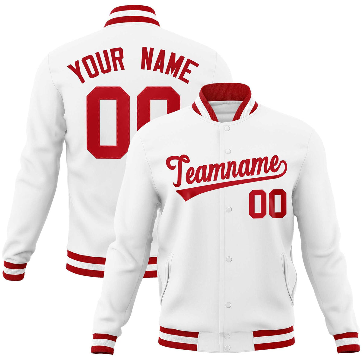 Custom White Red Classic Style Varsity Full-Snap Letterman Jacket | KXKSHOP
